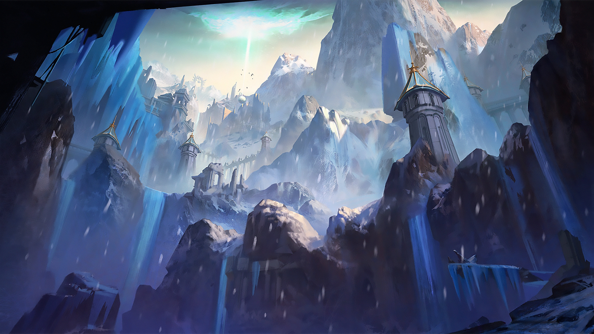 Free download wallpaper Landscape, Fantasy, Snow, Building, Mountain, Frost on your PC desktop
