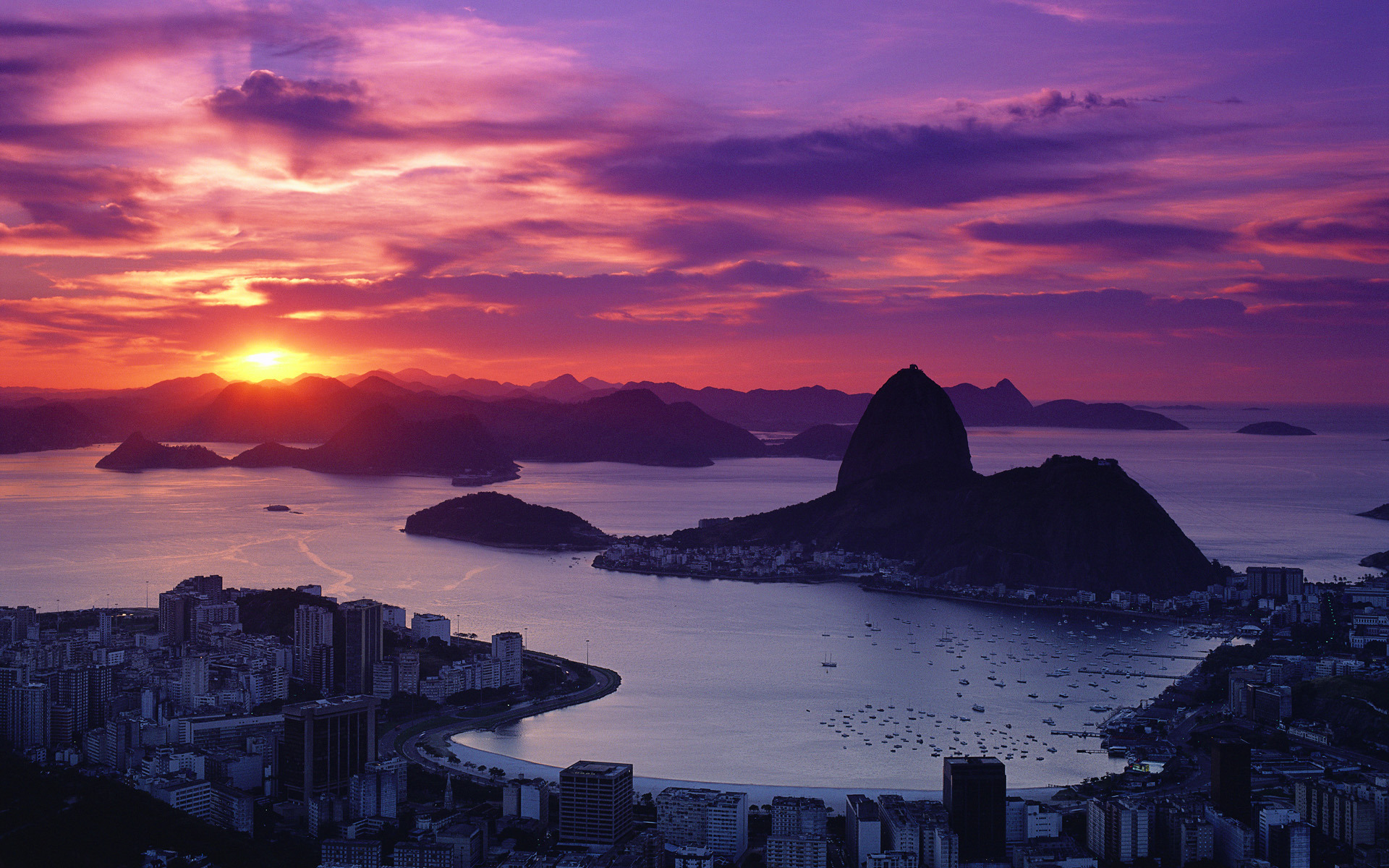 Скачать обои бесплатно Города, Закат, Рио Де Жанейро, Бразилия, Сделано Человеком картинка на рабочий стол ПК