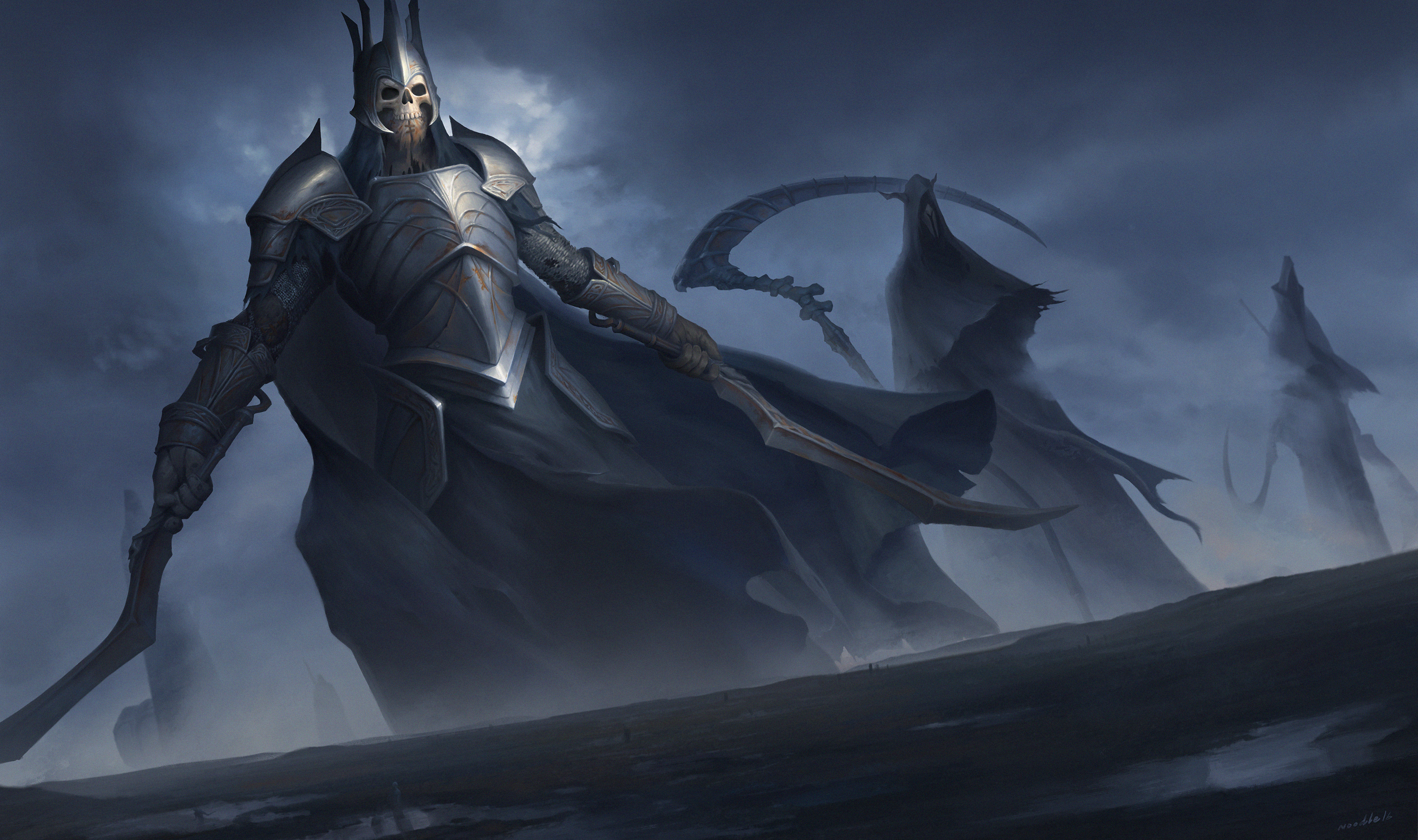 Free download wallpaper Dark, Crown, Warrior, Armor, Sword, Grim Reaper, Scythe on your PC desktop