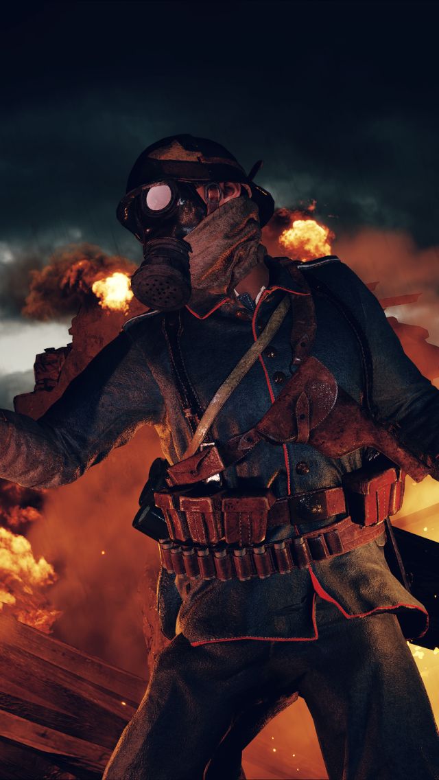 Handy-Wallpaper Feuer, Schlachtfeld, Gasmaske, Soldat, Computerspiele, Gas Masken, Battlefield 1 kostenlos herunterladen.