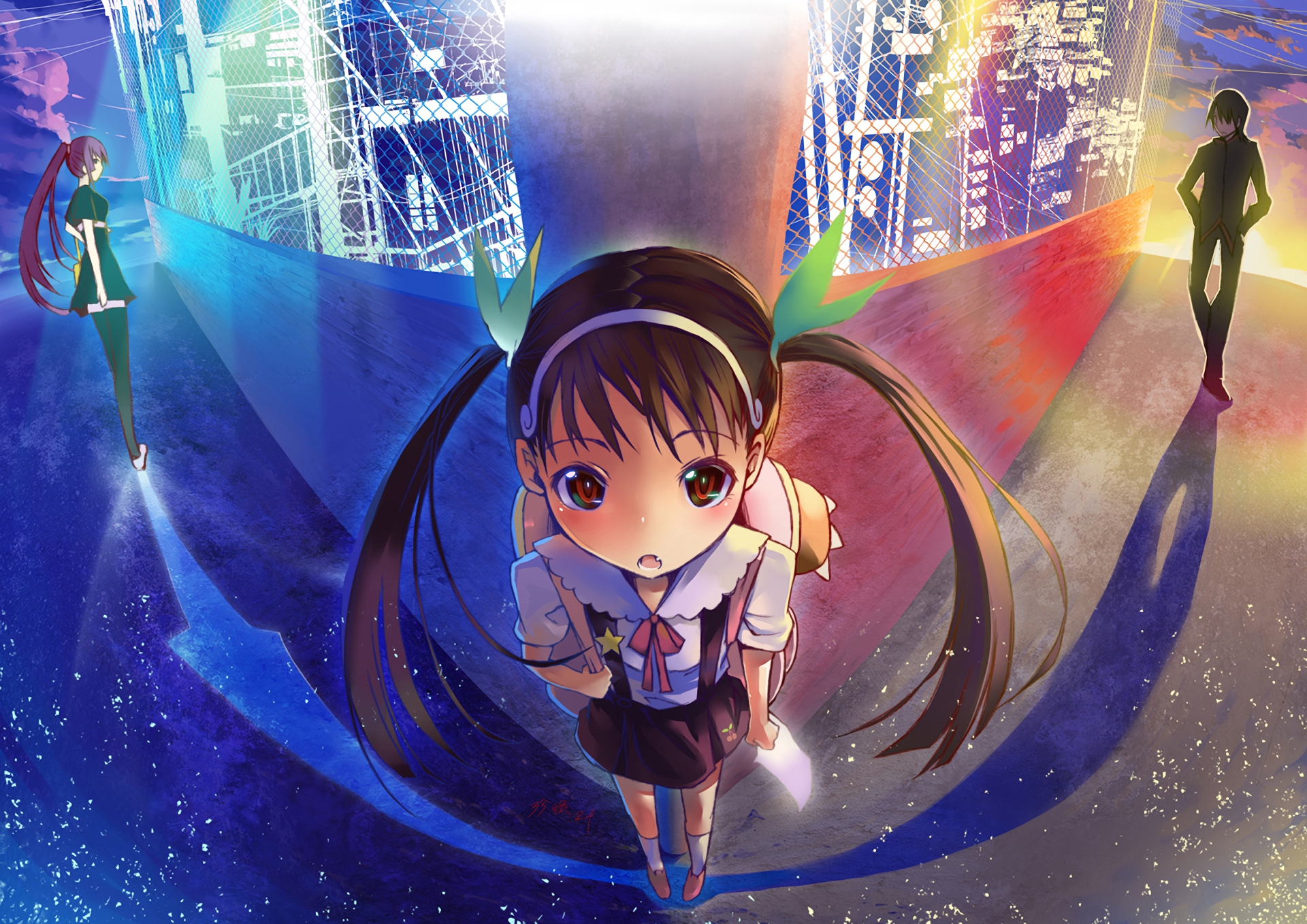 Baixar papel de parede para celular de Anime, Cabelo Preto, Monogatari (Série), Hitagi Senjogahara, Mayoi Hachikuji, Koyomi Araragi gratuito.