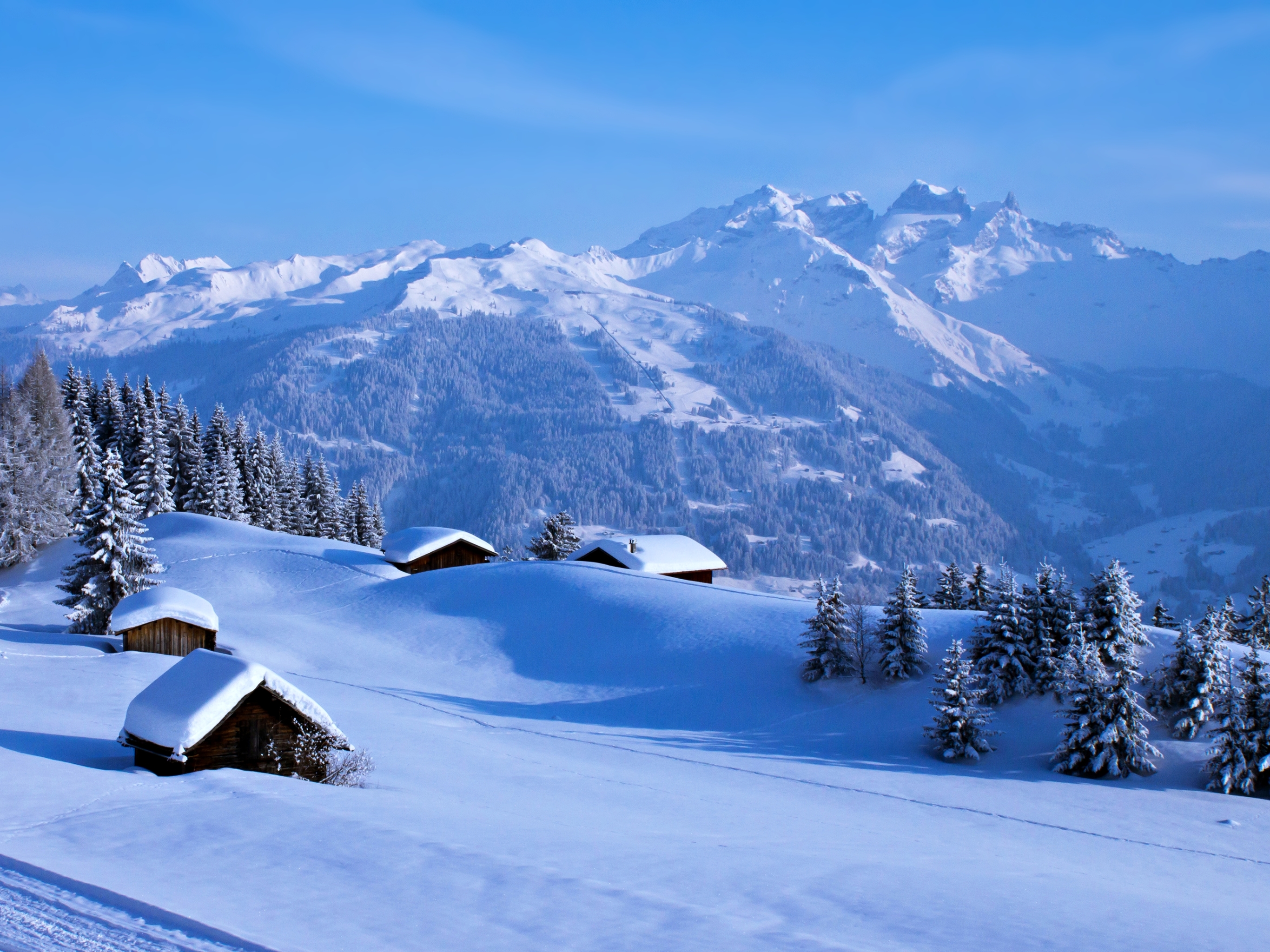 PCデスクトップに風景, 冬, 自然, 雪, 山, 田舎, 写真撮影画像を無料でダウンロード