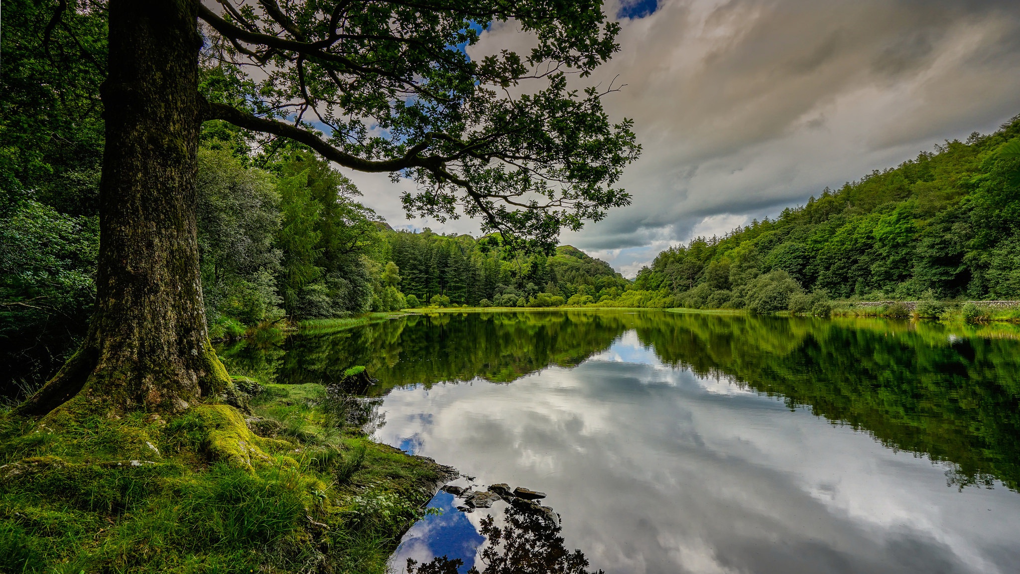 Free download wallpaper Nature, Lakes, Lake, Reflection, Earth, Cloud, Greenery on your PC desktop