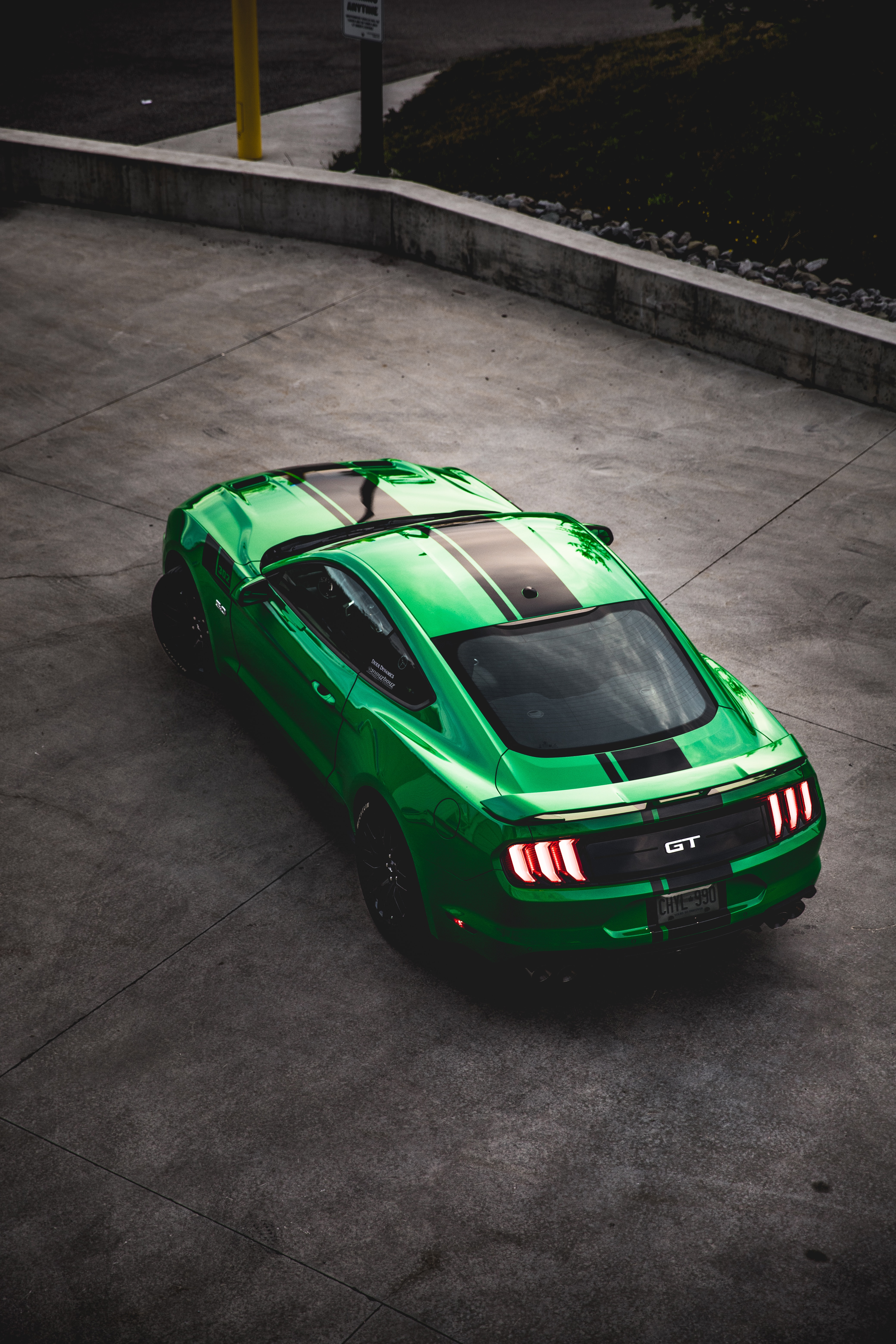 car, cars, sports car, sports, ford, green, view from above, machine, ford mustang gt
