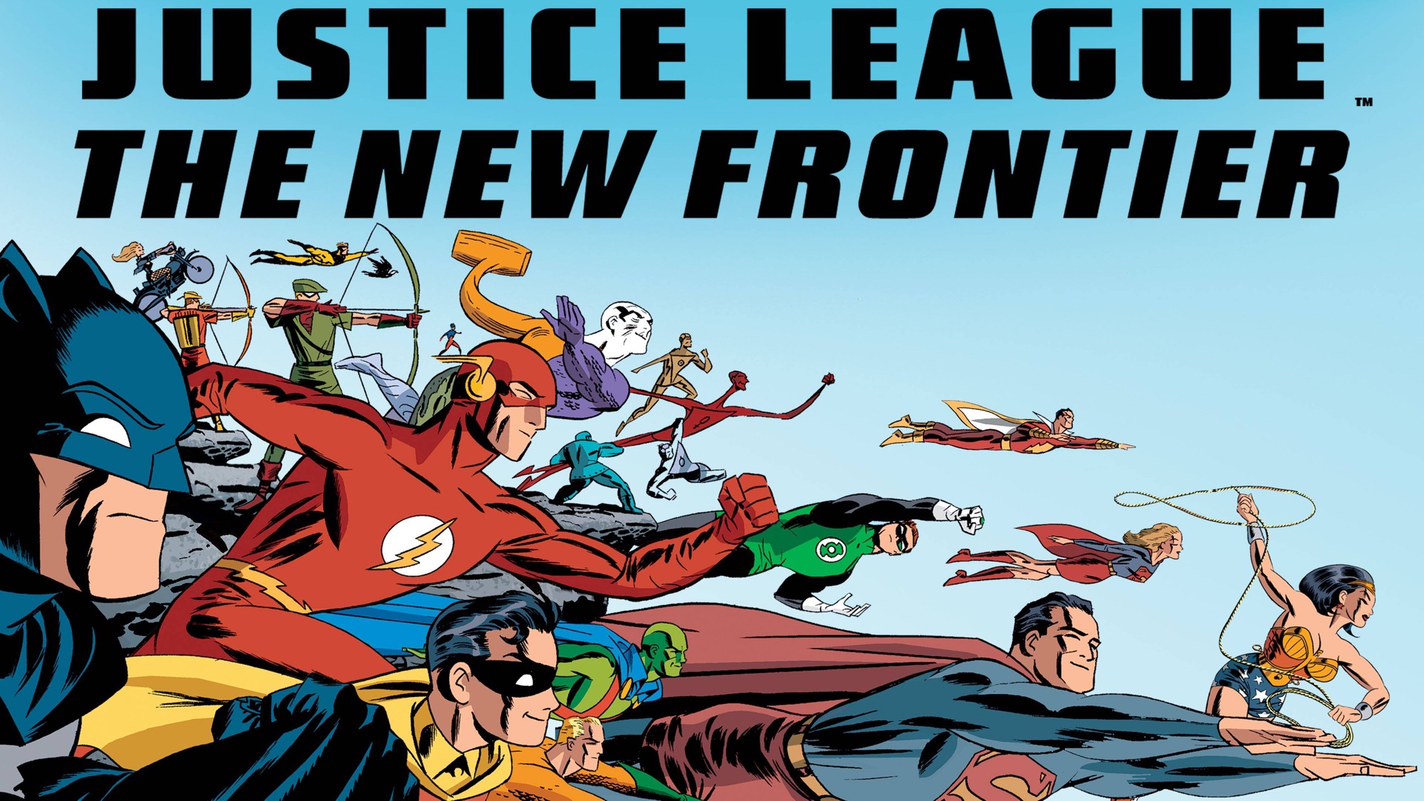 movie, justice league: the new frontier, animal man, aquaman, atom (dc comics), barry allen, batman, billy batson, black canary, dc comics, dick grayson, flash, green arrow, green lantern, martian manhunter, metamorpho, oliver queen, robin (dc comics), roy harper, shazam (dc comics), speedy (dc comics), supergirl, superman, wonder woman, justice league
