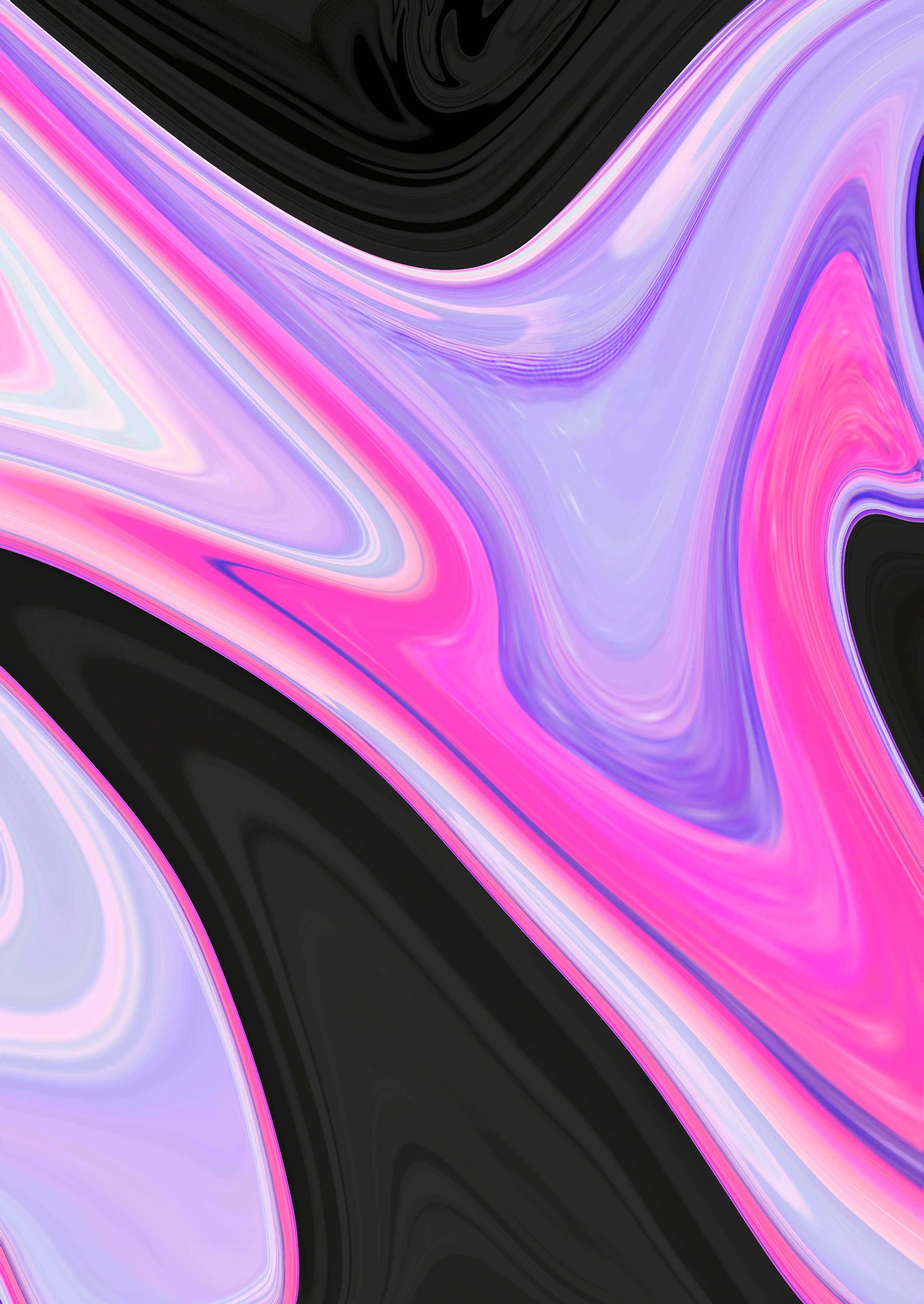 wavy, pink, abstract, black, lines, lilac, paint 4K