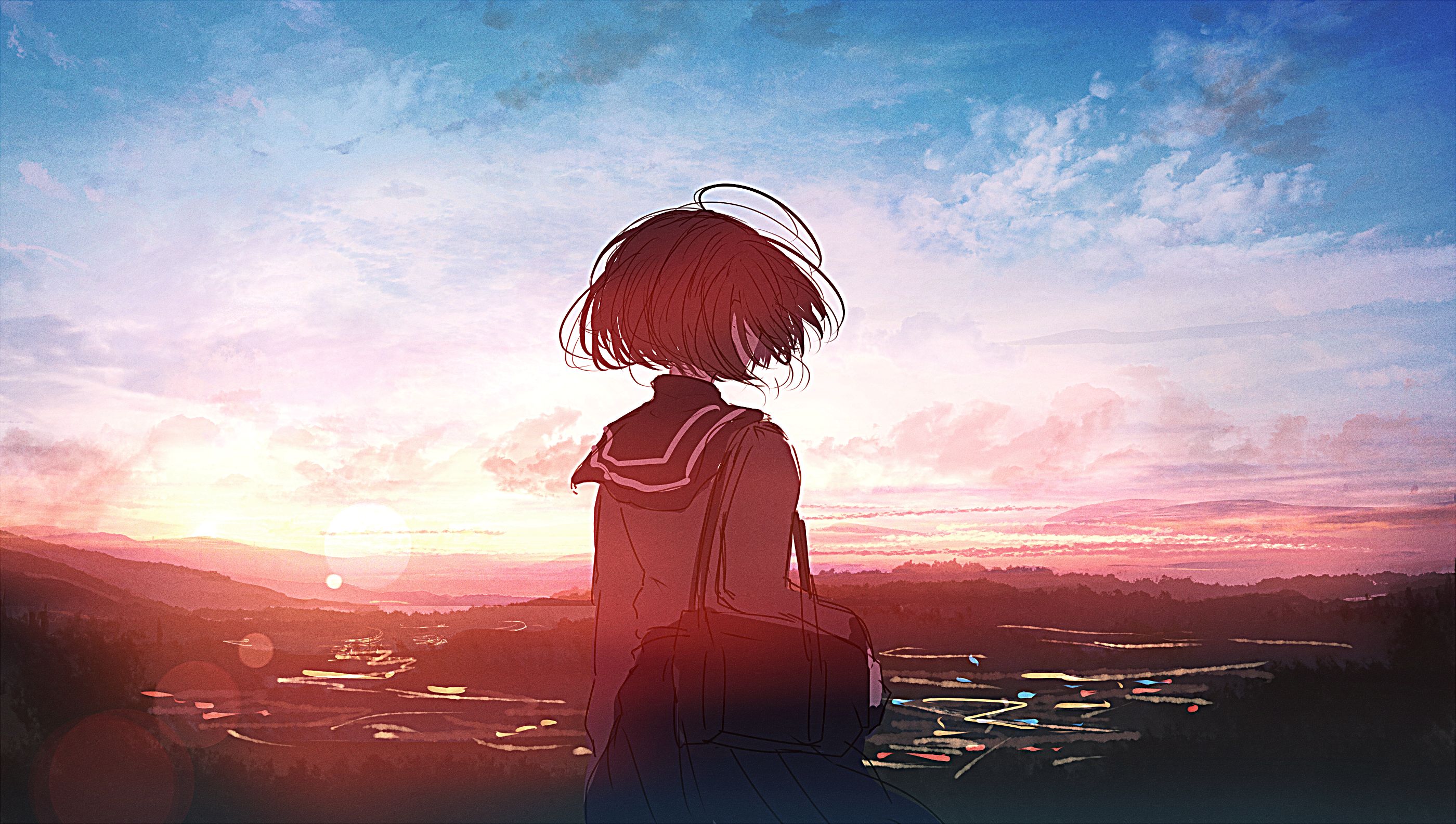 Download mobile wallpaper Anime, Landscape, Sunset, Original for free.