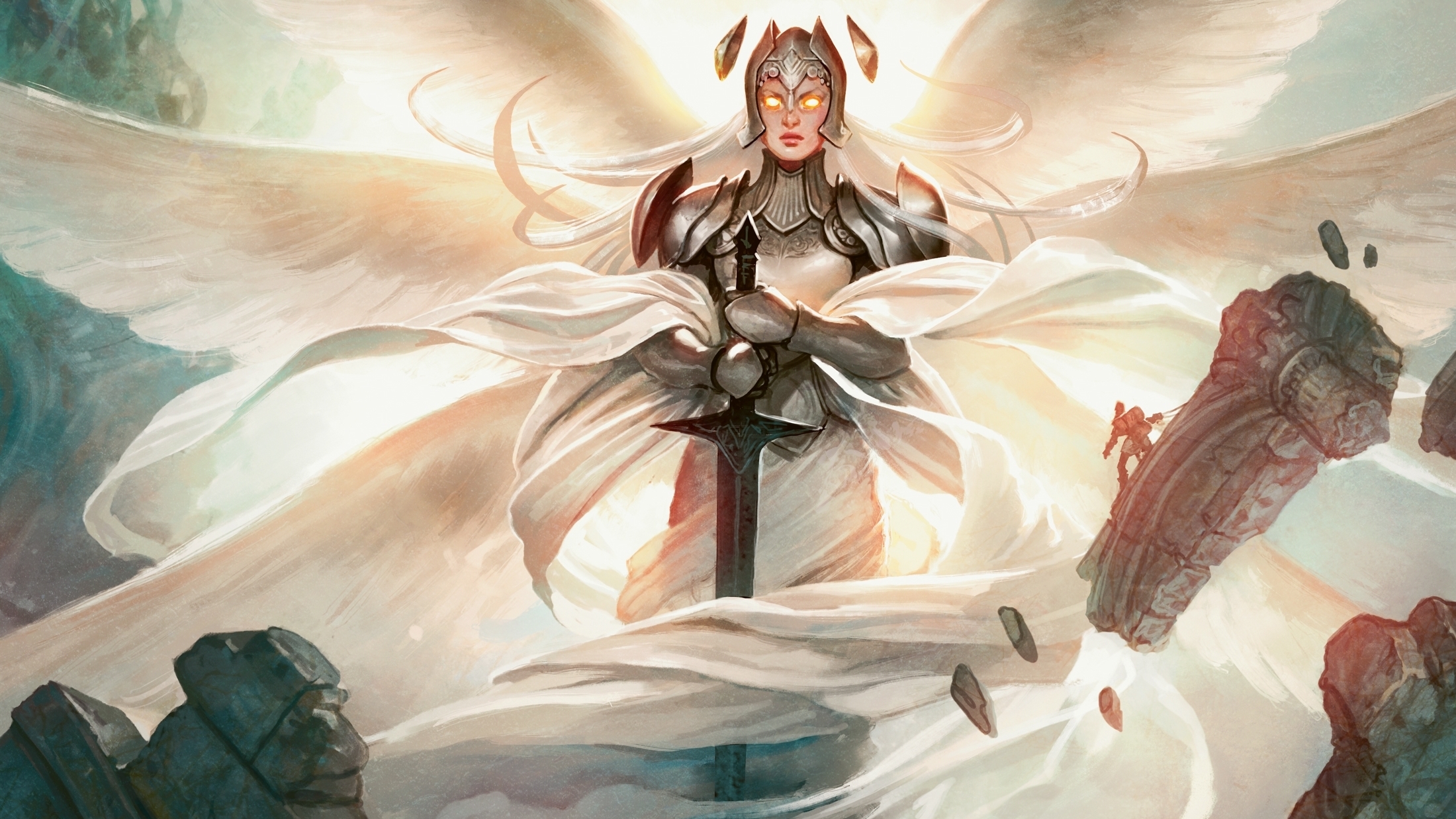 Free download wallpaper Wings, Game, Armor, Sword, Magic: The Gathering, Woman Warrior, Angel Warrior on your PC desktop