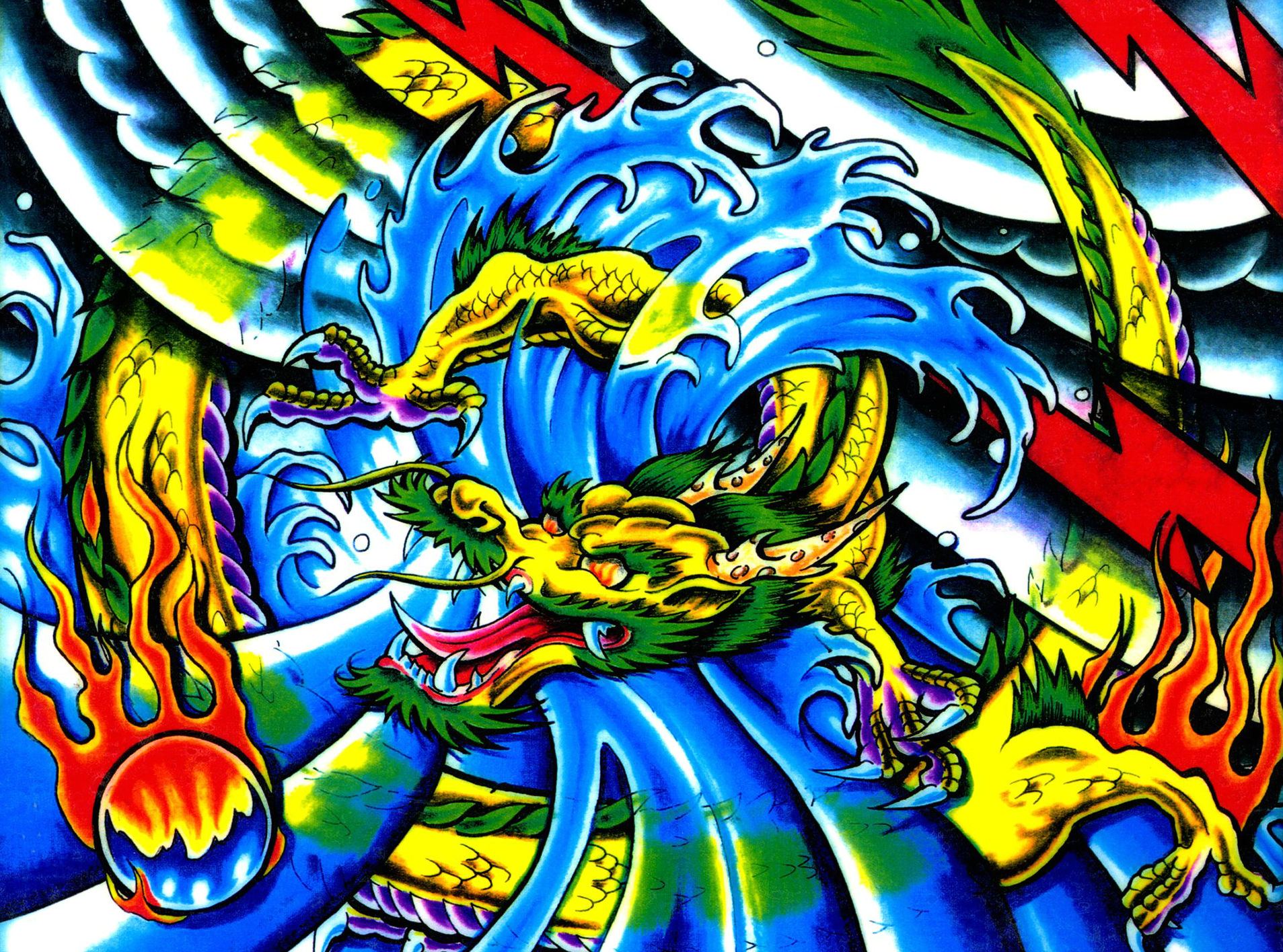 Download mobile wallpaper Fantasy, Tattoo, Dragon, Psychedelic, Trippy for free.