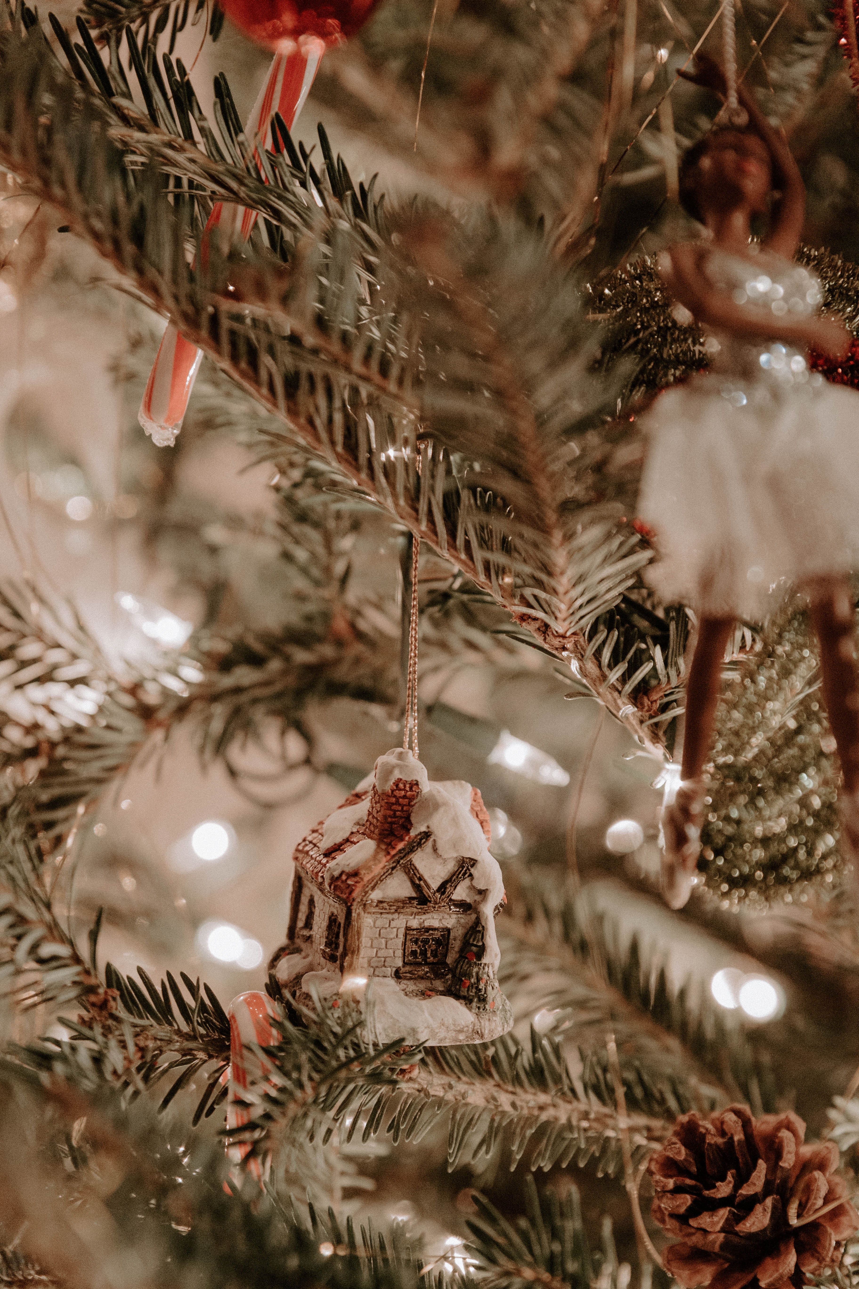 lodge, decorations, garlands, holidays, new year, christmas, small house, christmas tree, garland
