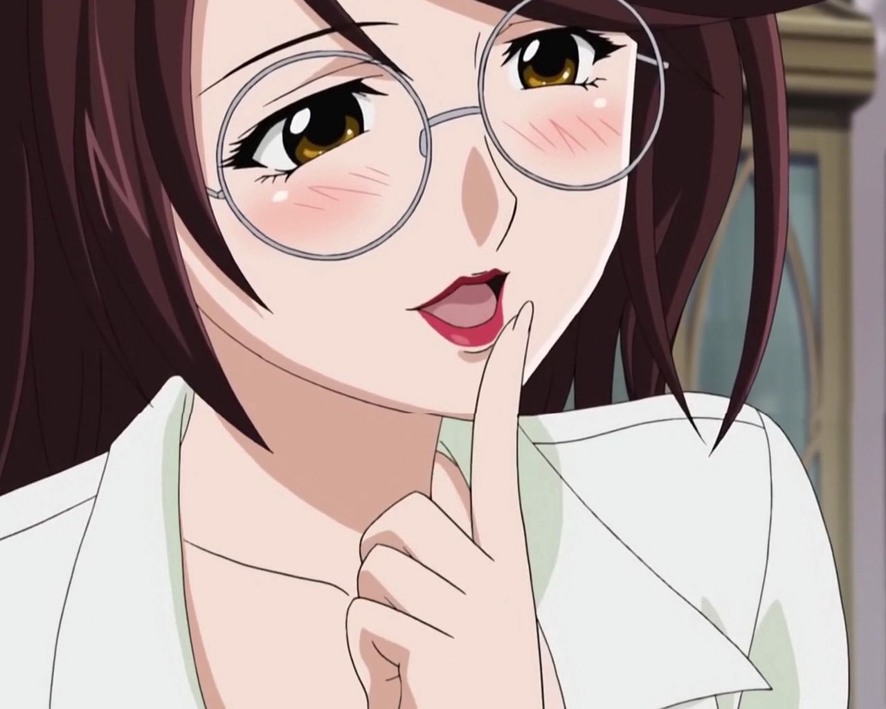 spectacles, anime, red, girl, glasses, lips HD wallpaper