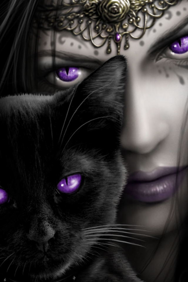 Download mobile wallpaper Gothic, Dark, Cat, Witch for free.