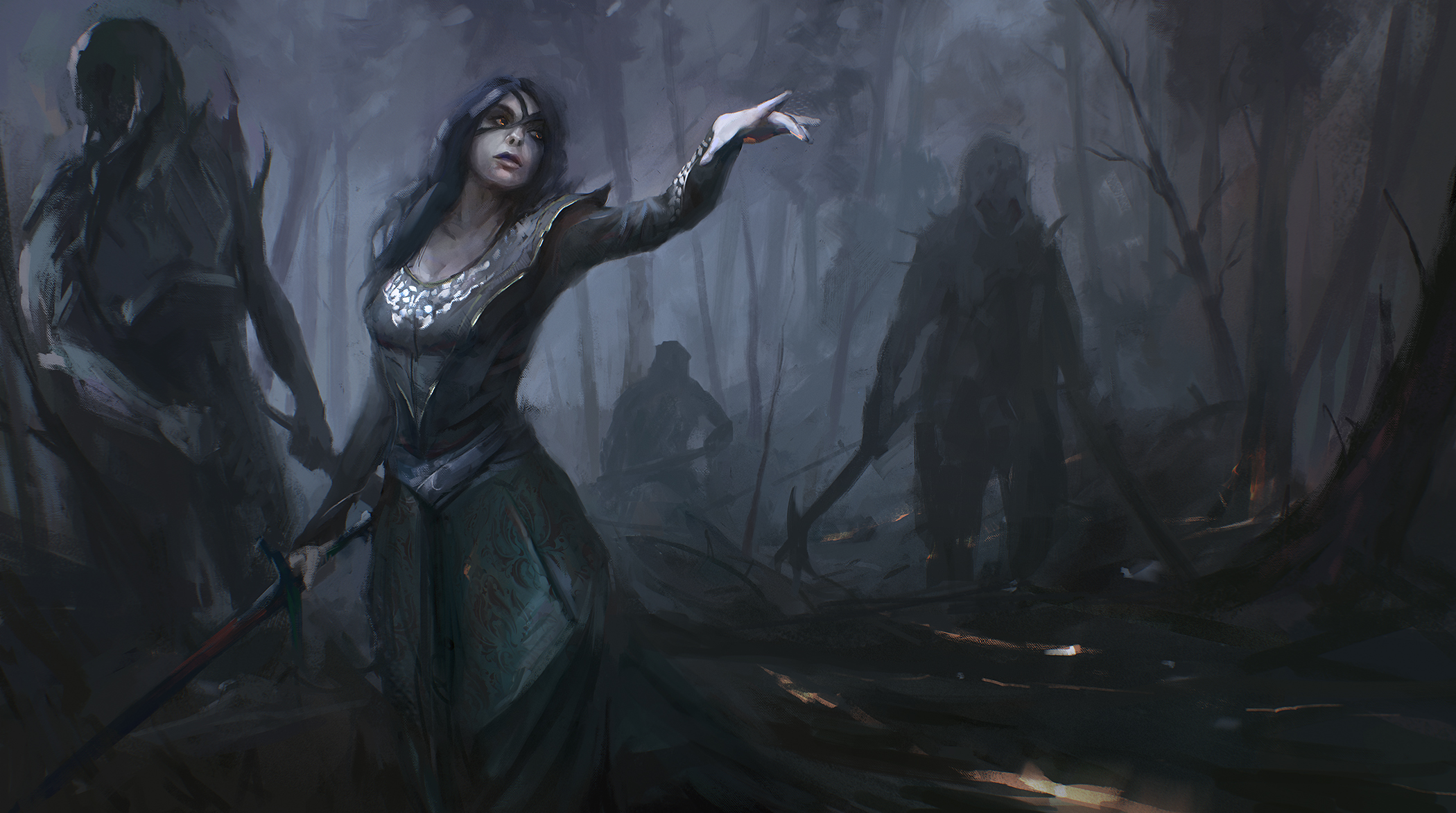 Download mobile wallpaper Fantasy, Dark, Creature, Sword, Witch, Undead for free.