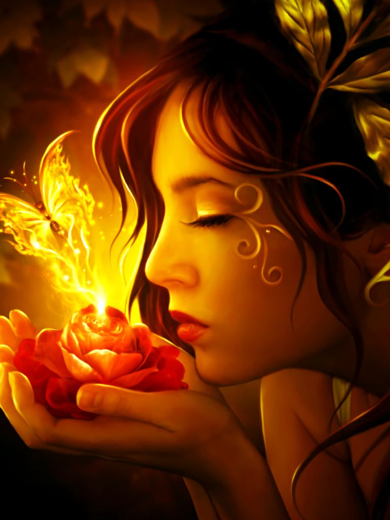 Download mobile wallpaper Fantasy, Fire, Butterfly, Fairy for free.