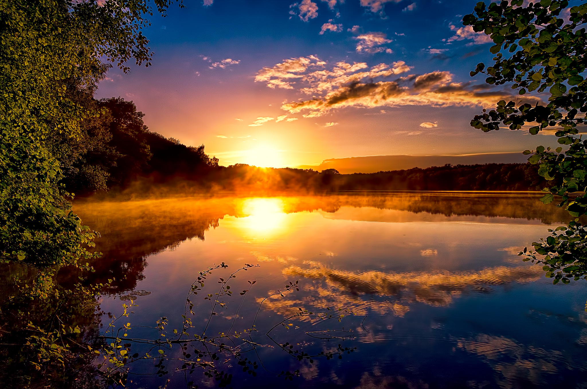 Free download wallpaper Nature, Lake, Reflection, Sunrise, Earth on your PC desktop