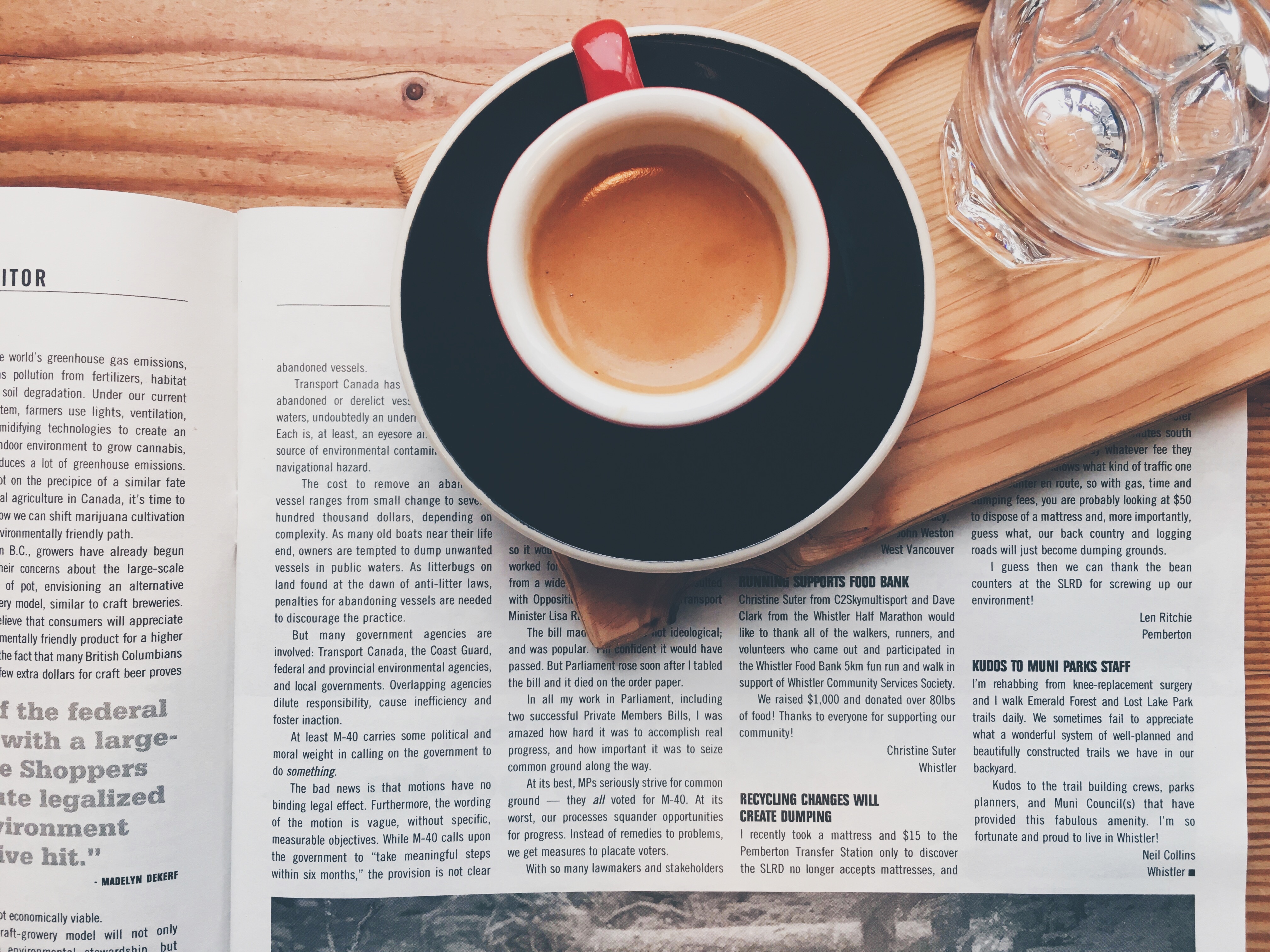 newspaper, breakfast, food, coffee, cup 8K