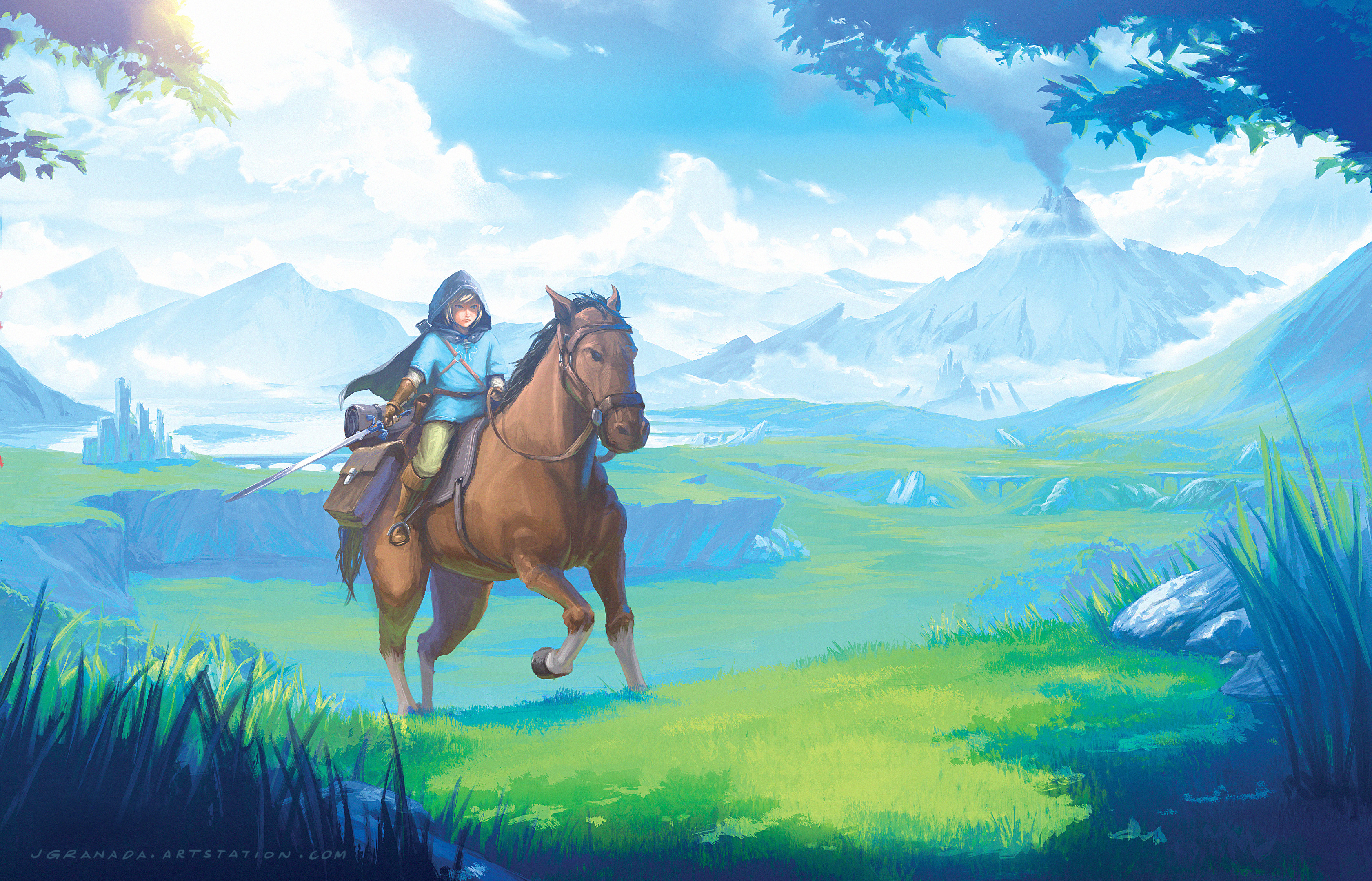 Download mobile wallpaper Landscape, Horse, Link, Video Game, Zelda, The Legend Of Zelda: Breath Of The Wild for free.