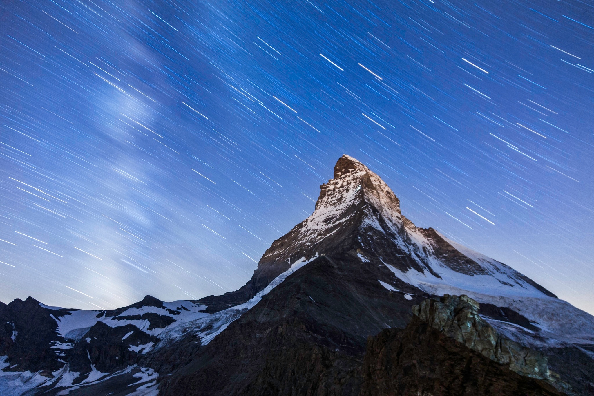 Free download wallpaper Nature, Sky, Mountains, Stars, Mountain, Peak, Earth, Matterhorn on your PC desktop