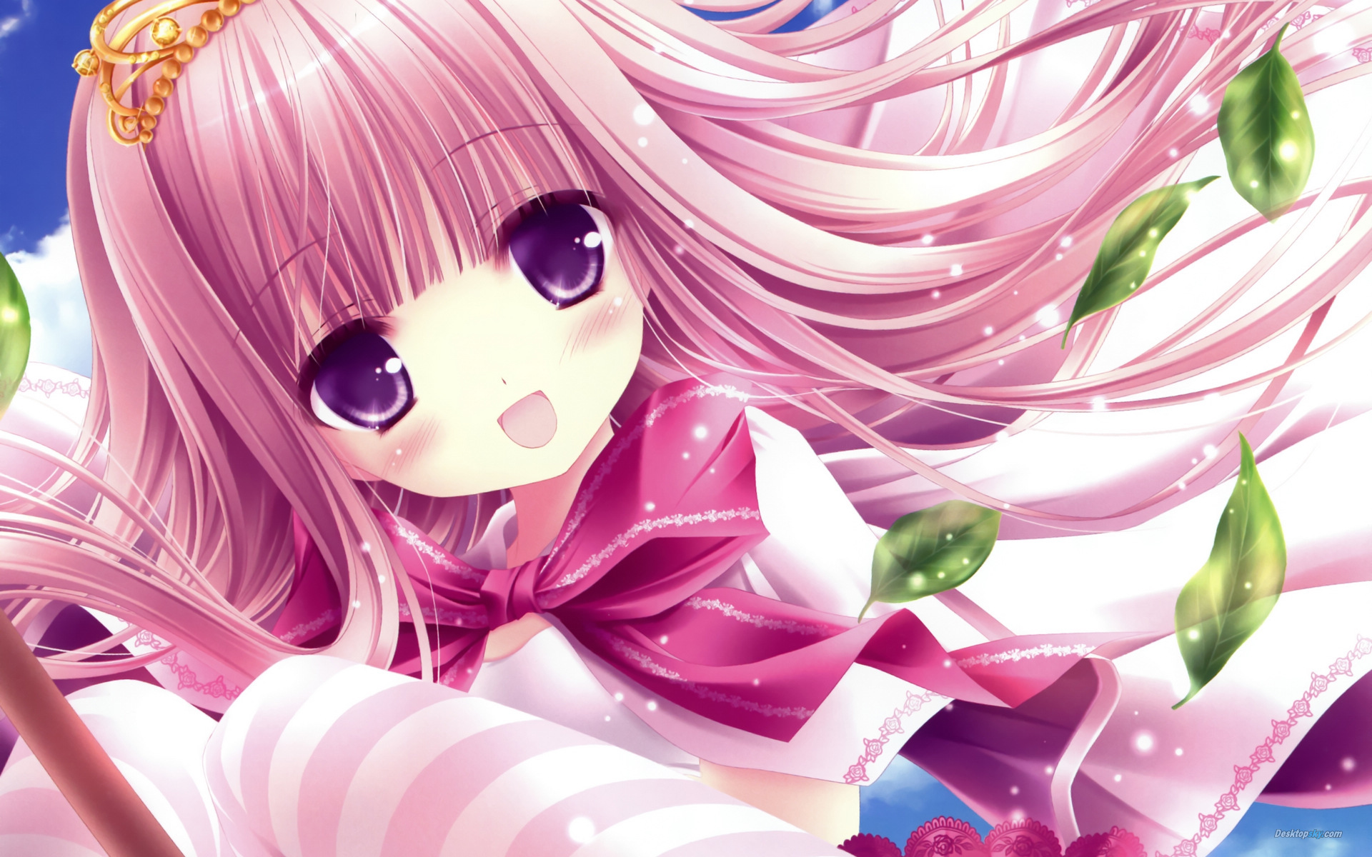 Laden Sie das Süß, Original, Pinkes Haar, Animes, Lange Haare, Lila Augen, Schleife (Kleidung), Pinkes Kleid-Bild kostenlos auf Ihren PC-Desktop herunter
