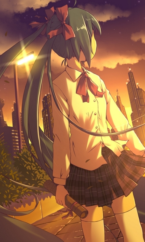 Download mobile wallpaper Anime, Vocaloid, Blue Hair, School Uniform, Hatsune Miku, Twintails, Bow (Clothing) for free.