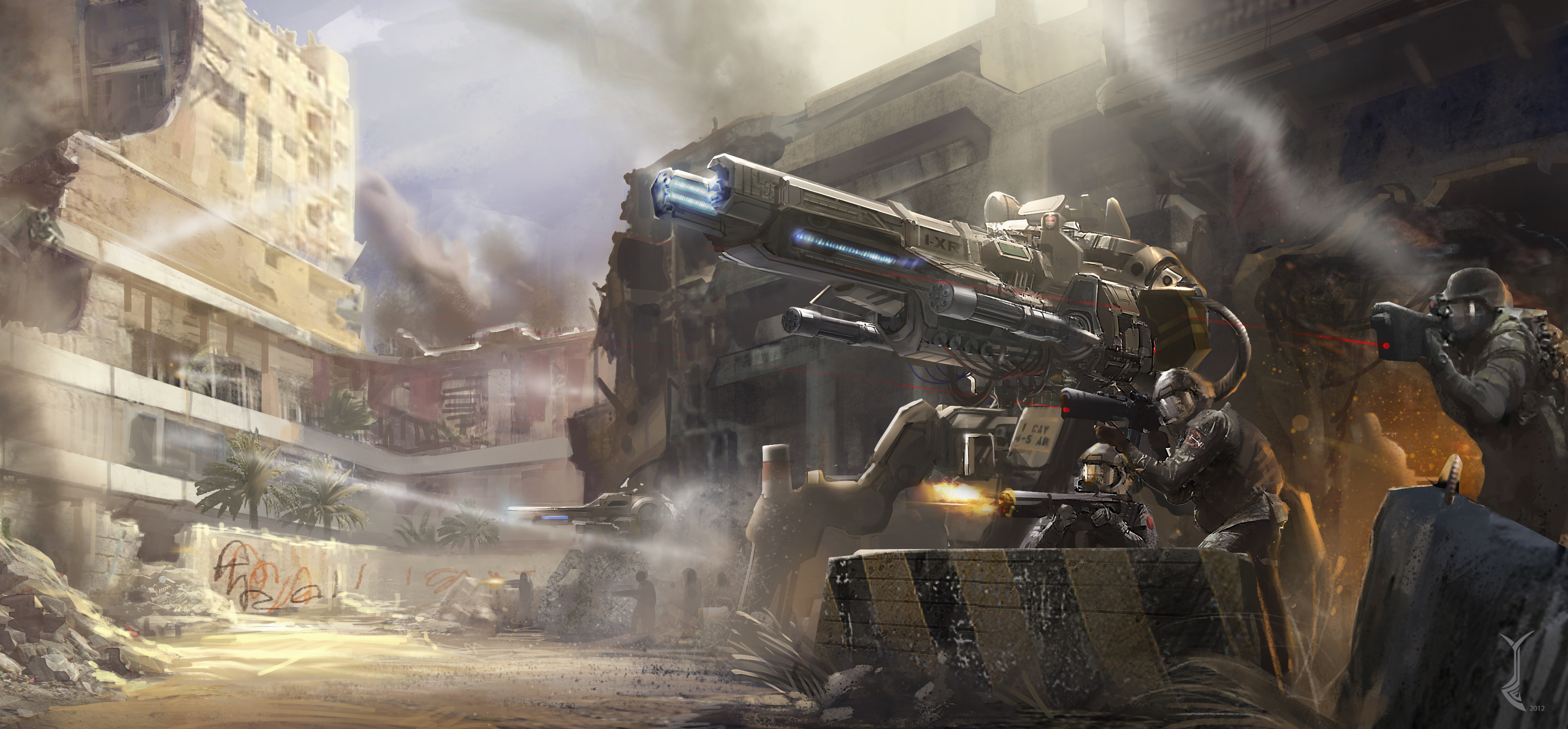 Download mobile wallpaper Weapon, Robot, Sci Fi, Battle, Soldier for free.