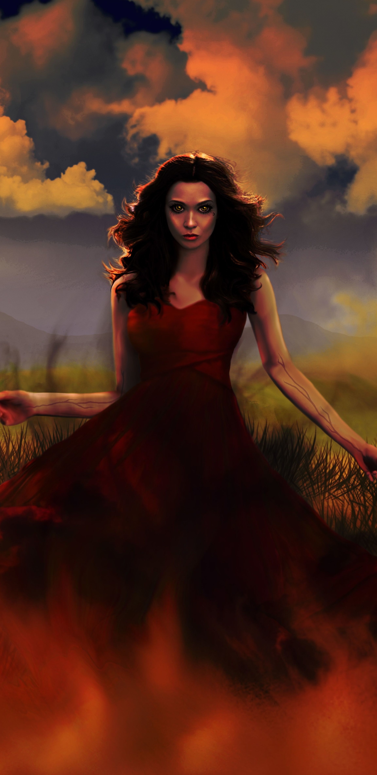 Descarga gratuita de fondo de pantalla para móvil de Fantasía, Vampiro, Vestido Rojo.