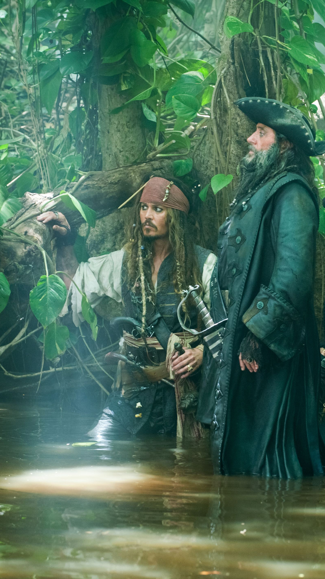 Download mobile wallpaper Pirates Of The Caribbean, Johnny Depp, Movie, Jack Sparrow, Pirates Of The Caribbean: On Stranger Tides, Blackbeard (Pirates Of The Caribbean), Ian Mcshane for free.