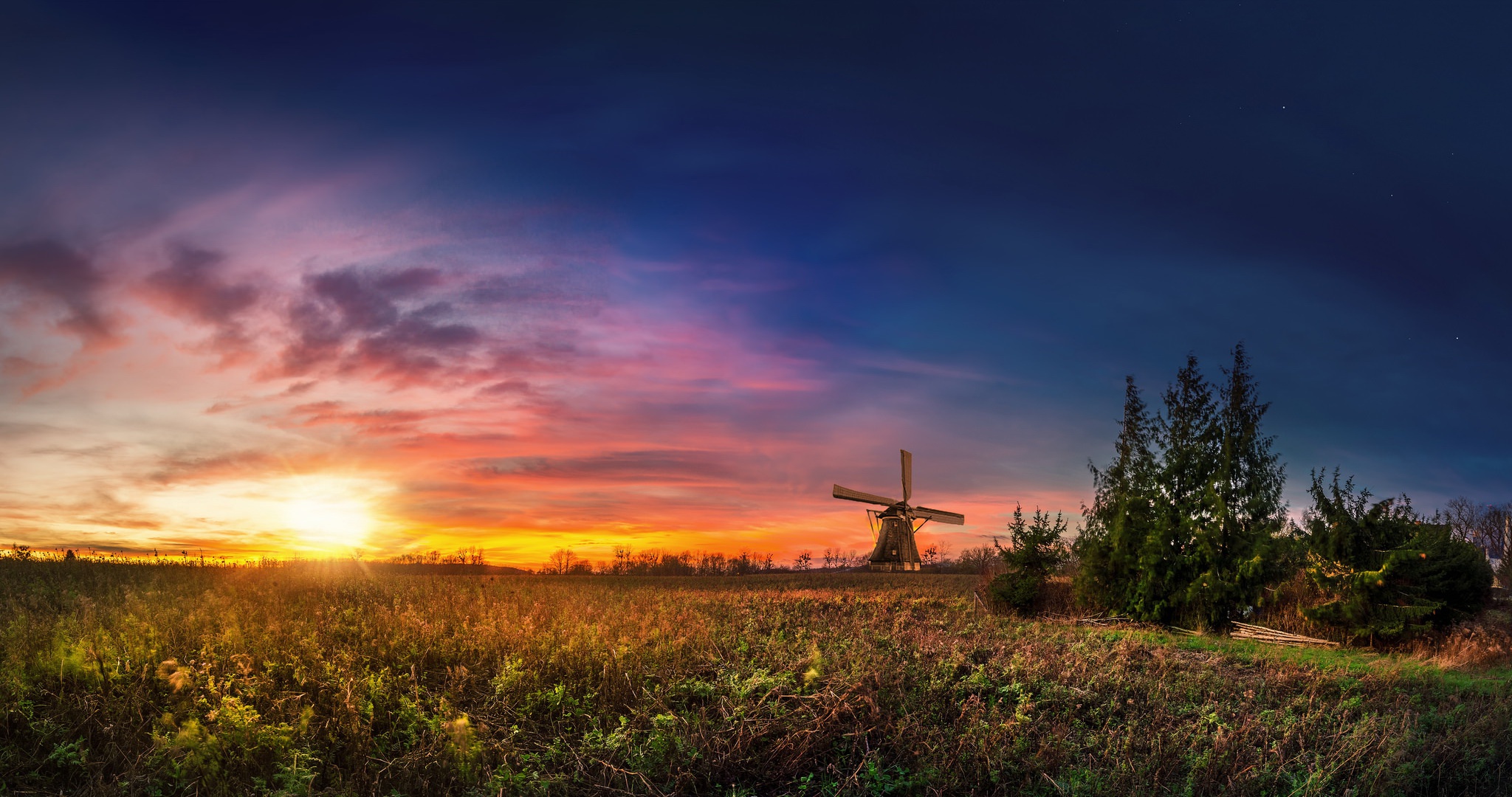 Download mobile wallpaper Nature, Sky, Sunrise, Photography, Windmill for free.