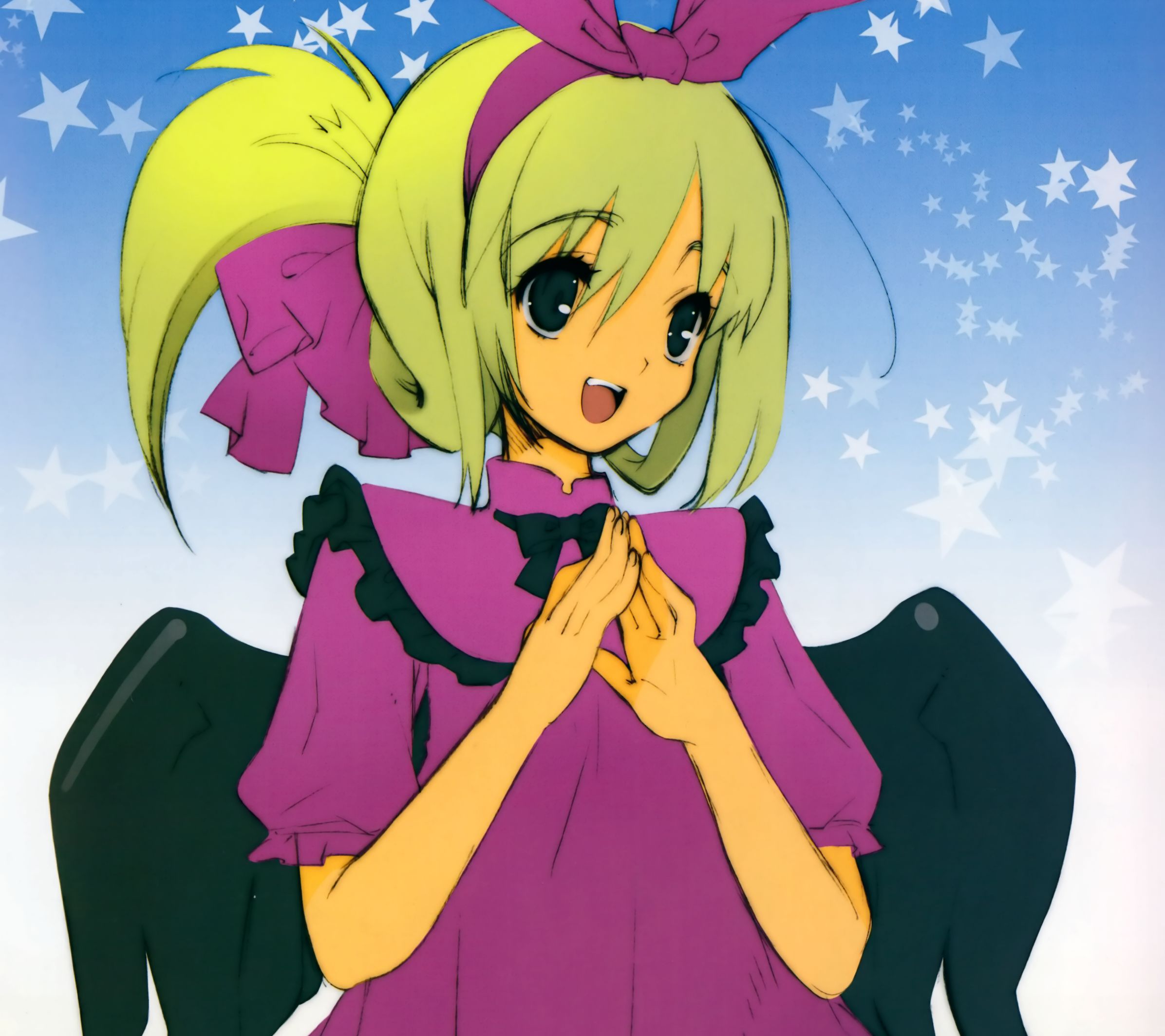 Download mobile wallpaper Anime, Wings, Blonde, Ribbon, Original, Ponytail for free.