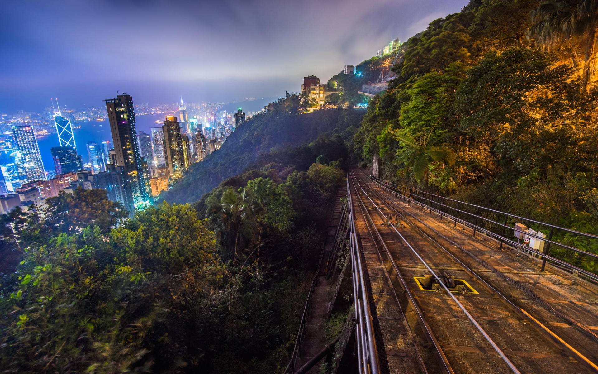 Download mobile wallpaper Cities, City, Hill, Hong Kong, Railroad, Man Made for free.
