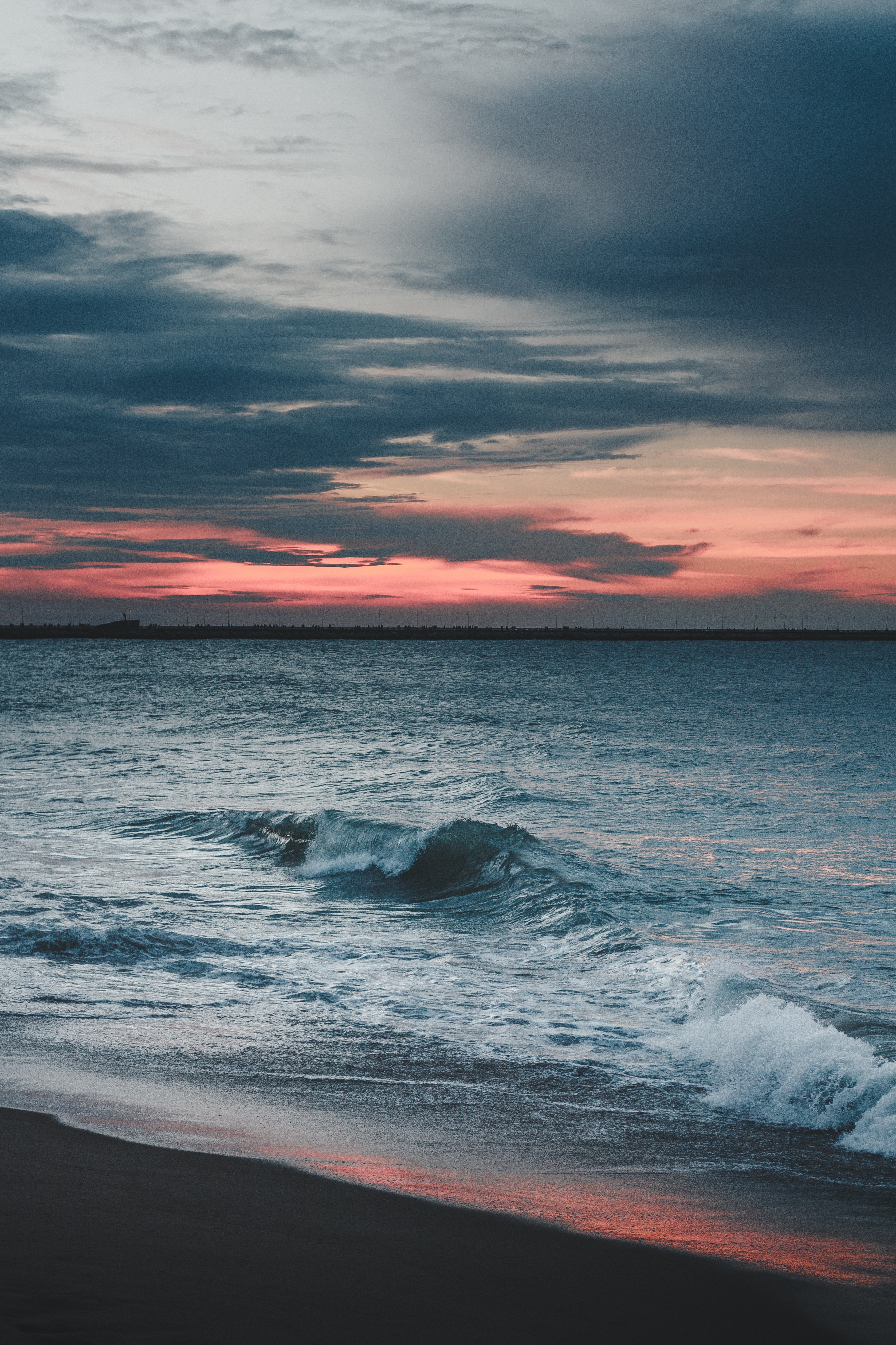 surf, bank, nature, sea, twilight, horizon, shore, dusk, wave HD wallpaper