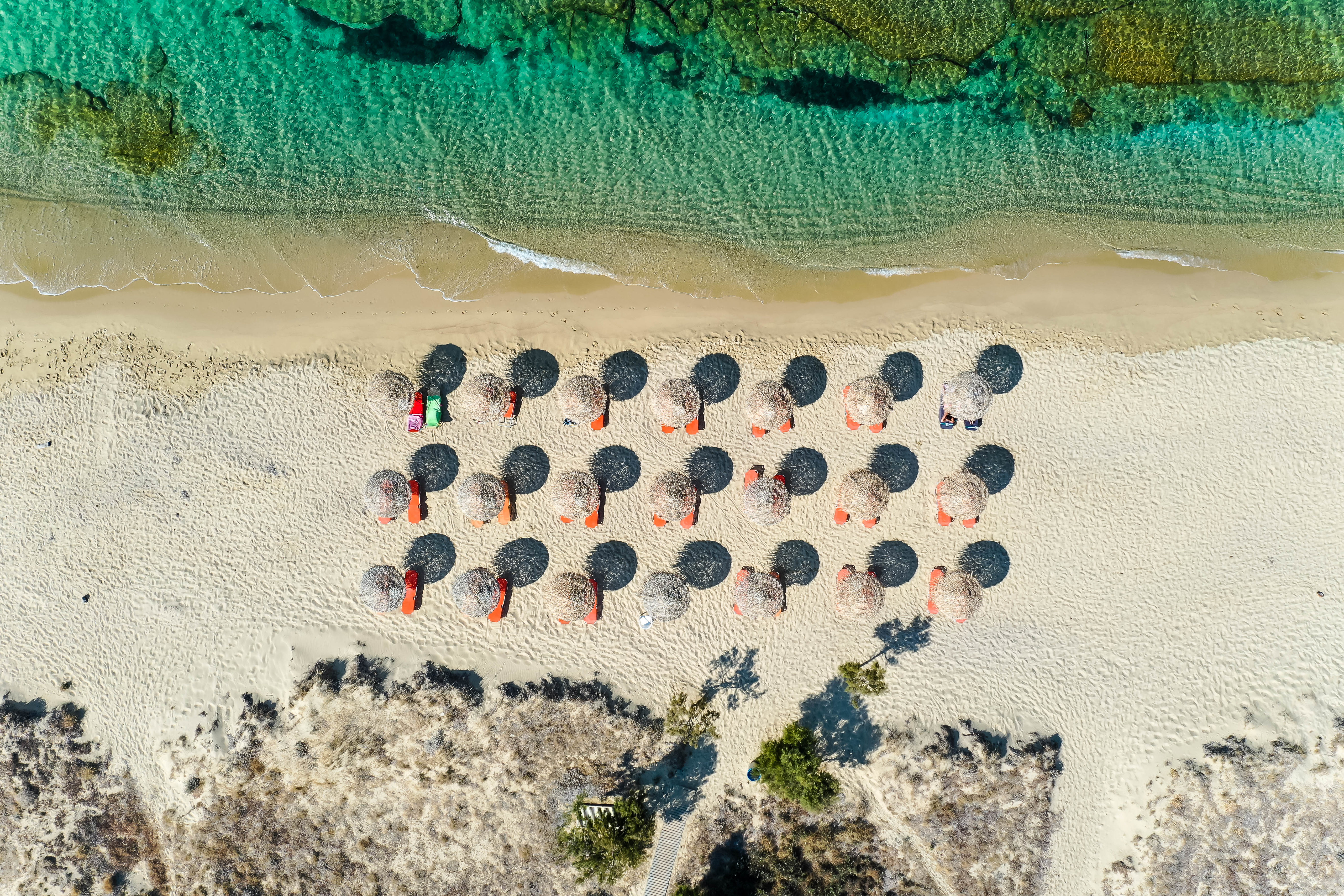 nature, sea, beach, view from above, umbrellas