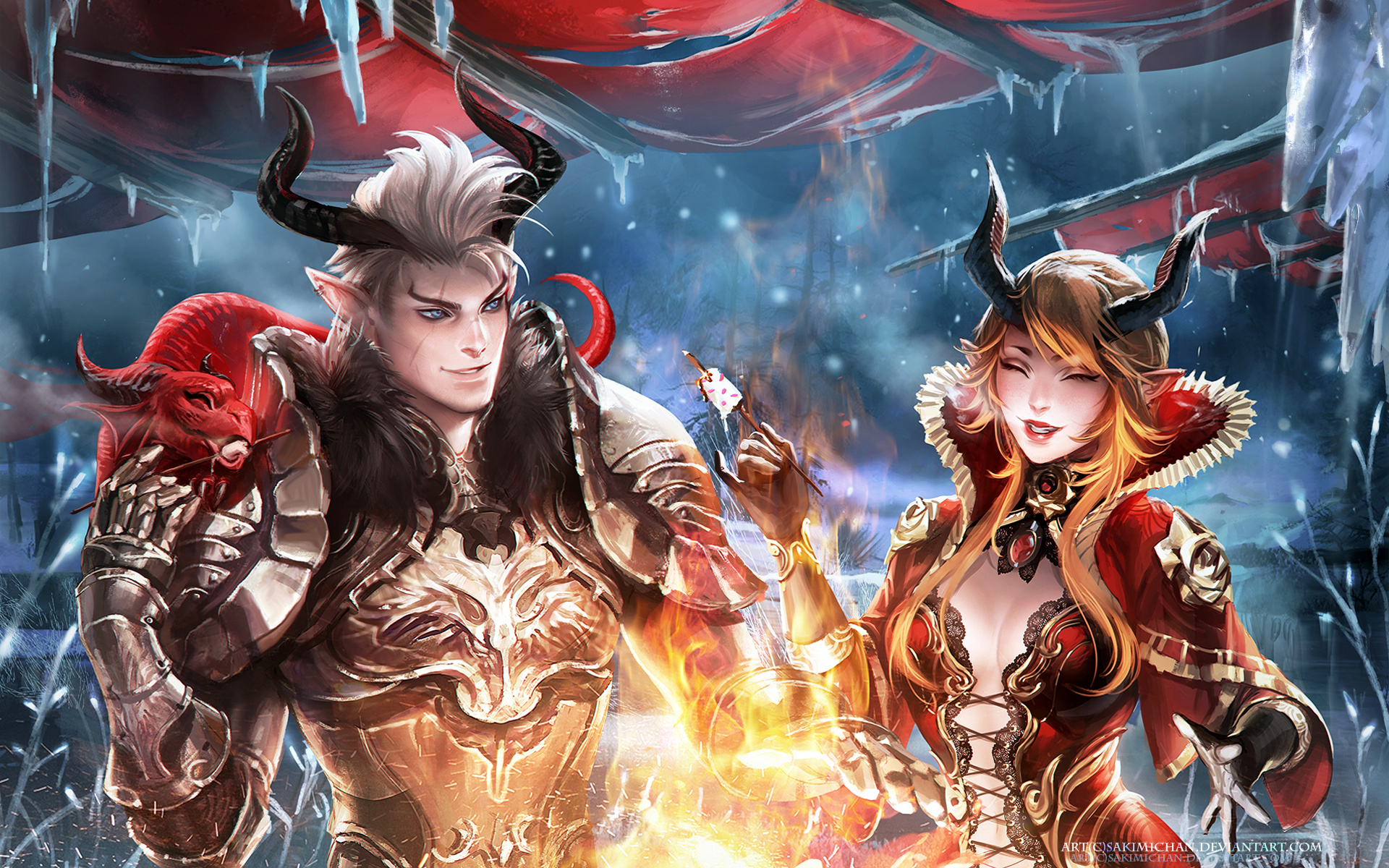 Free download wallpaper People, Fantasy, Dragon, Warrior, Horns, Armor on your PC desktop