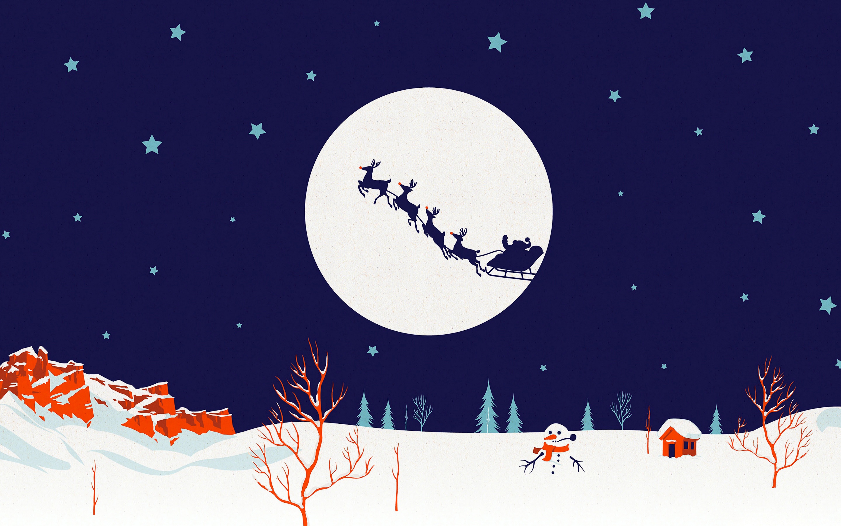 Handy-Wallpaper Feiertage, Winter, Weihnachtsmann, Mond, Weihnachten, Schneemann, Silhouette, Hirsch, Schlitten kostenlos herunterladen.