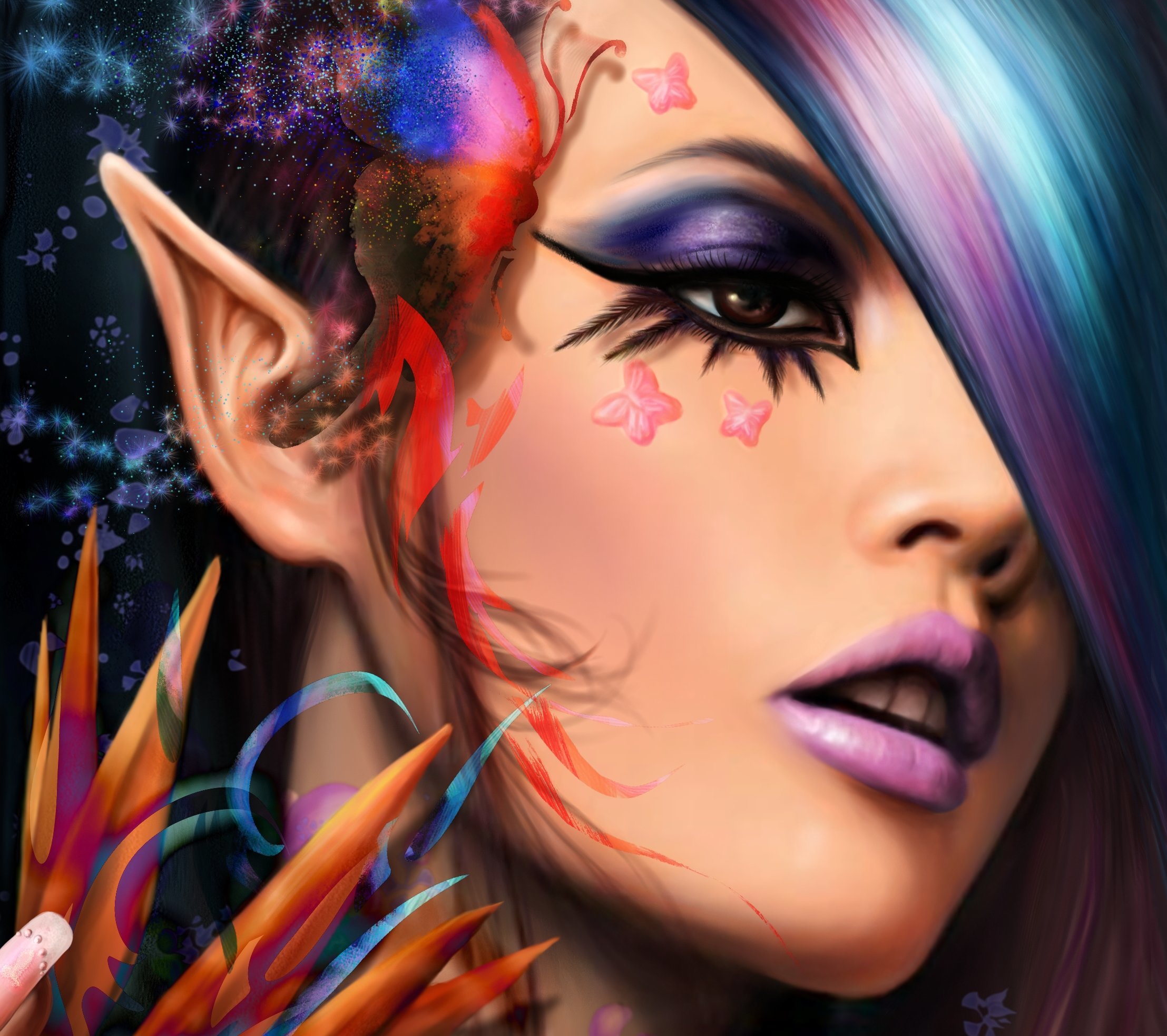 Download mobile wallpaper Fantasy, Close Up, Colors, Colorful, Elf for free.