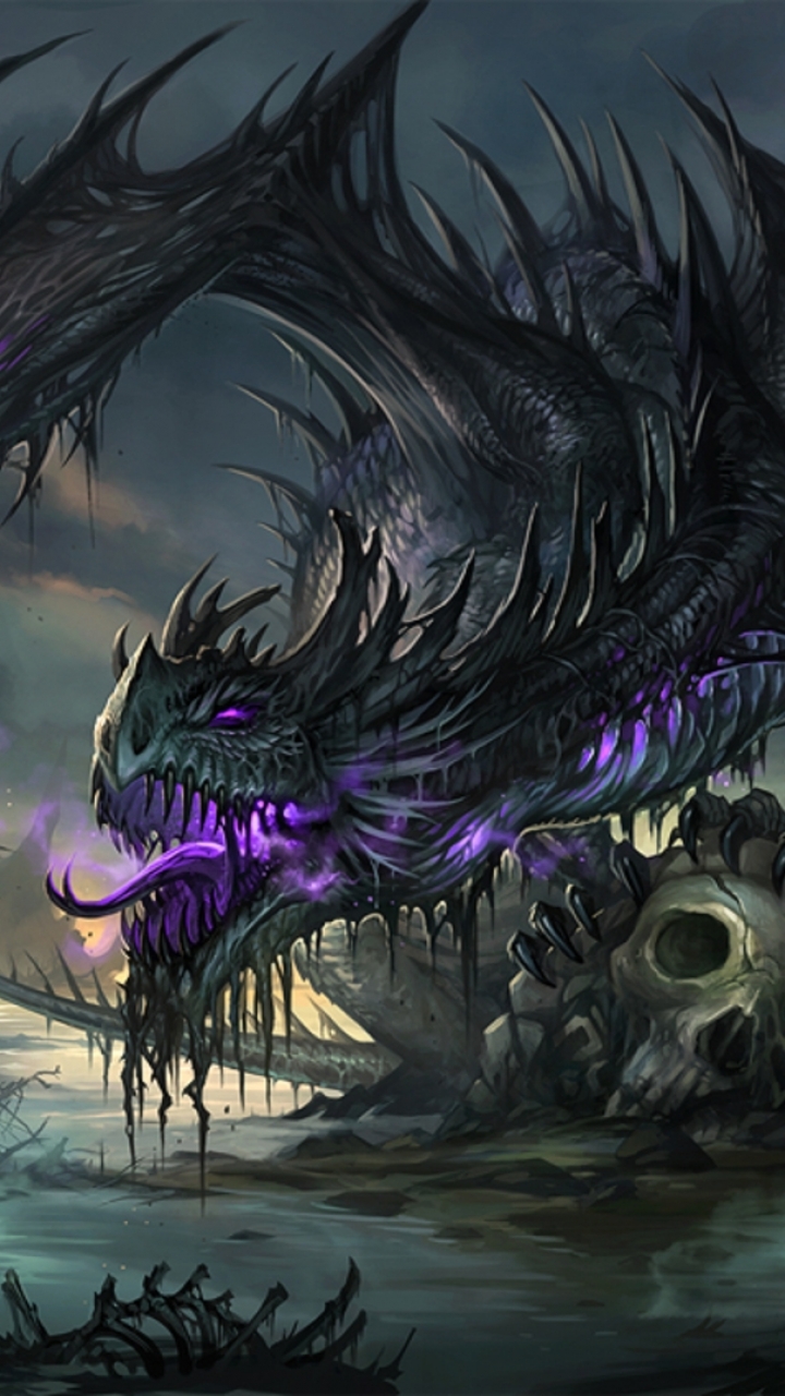 Download mobile wallpaper Fantasy, Dragon, Skull for free.