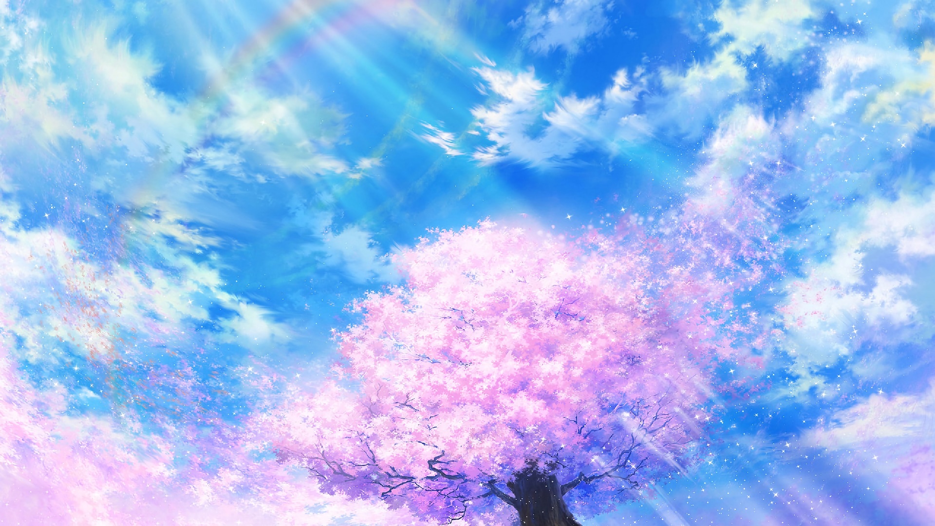 Free download wallpaper Anime, Tree, Spring, Blossom, Sunshine on your PC desktop