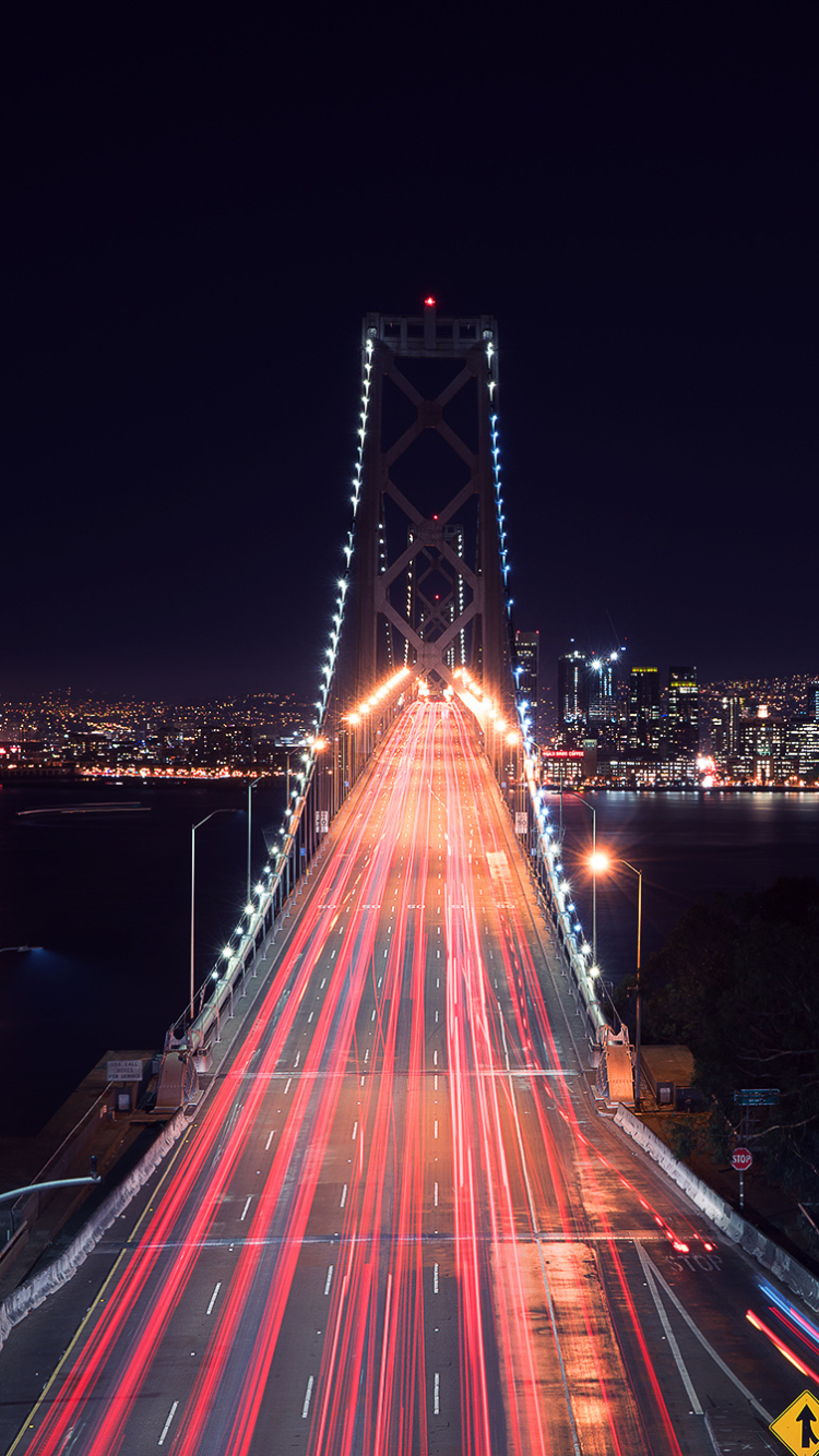 Download mobile wallpaper Bridges, Night, City, Road, San Francisco, Bay Bridge, Man Made, Time Lapse for free.