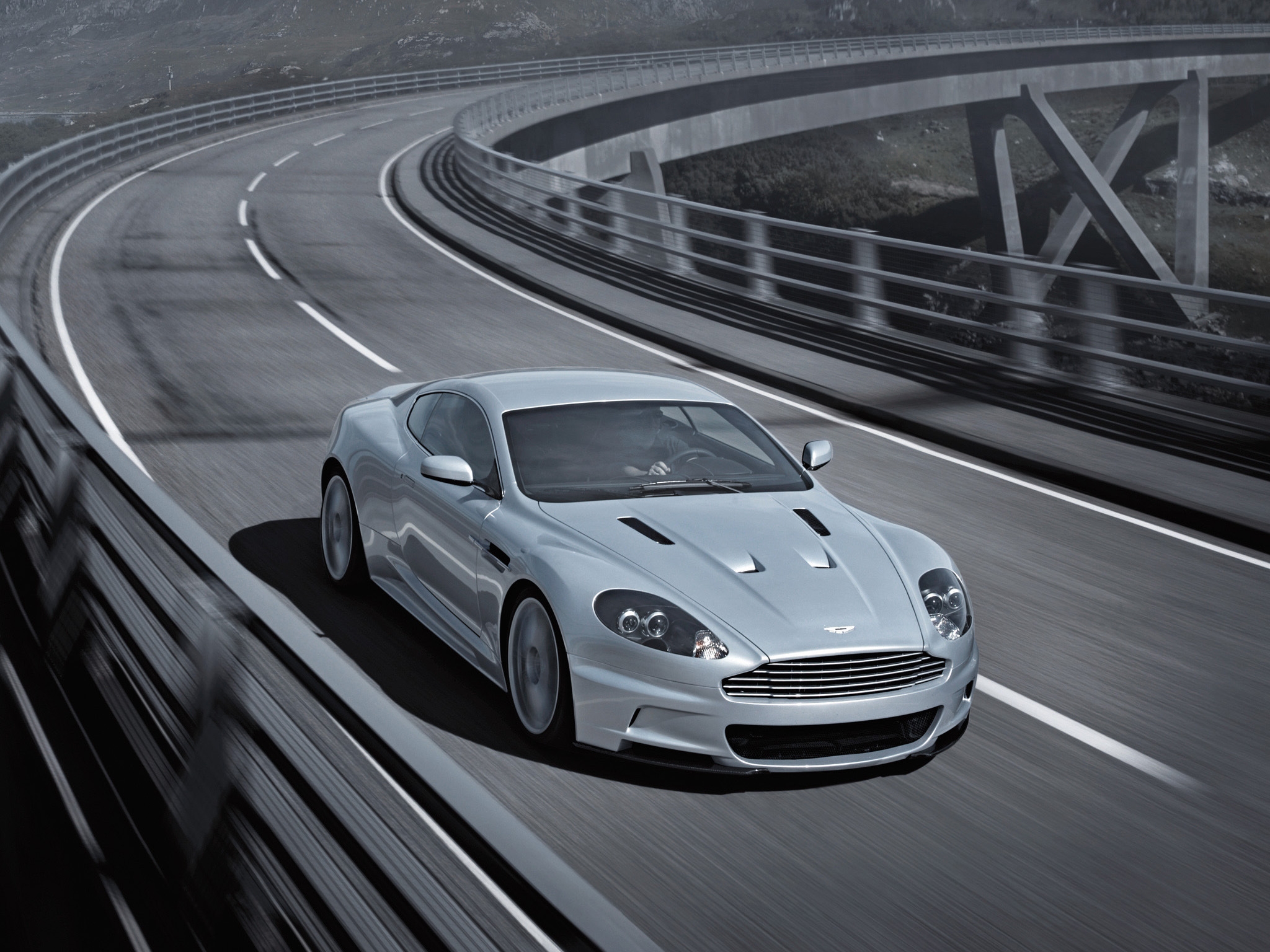Download mobile wallpaper Dbs, 2008, Aston Martin, Bridge, Grey, Auto, Cars, Front View for free.