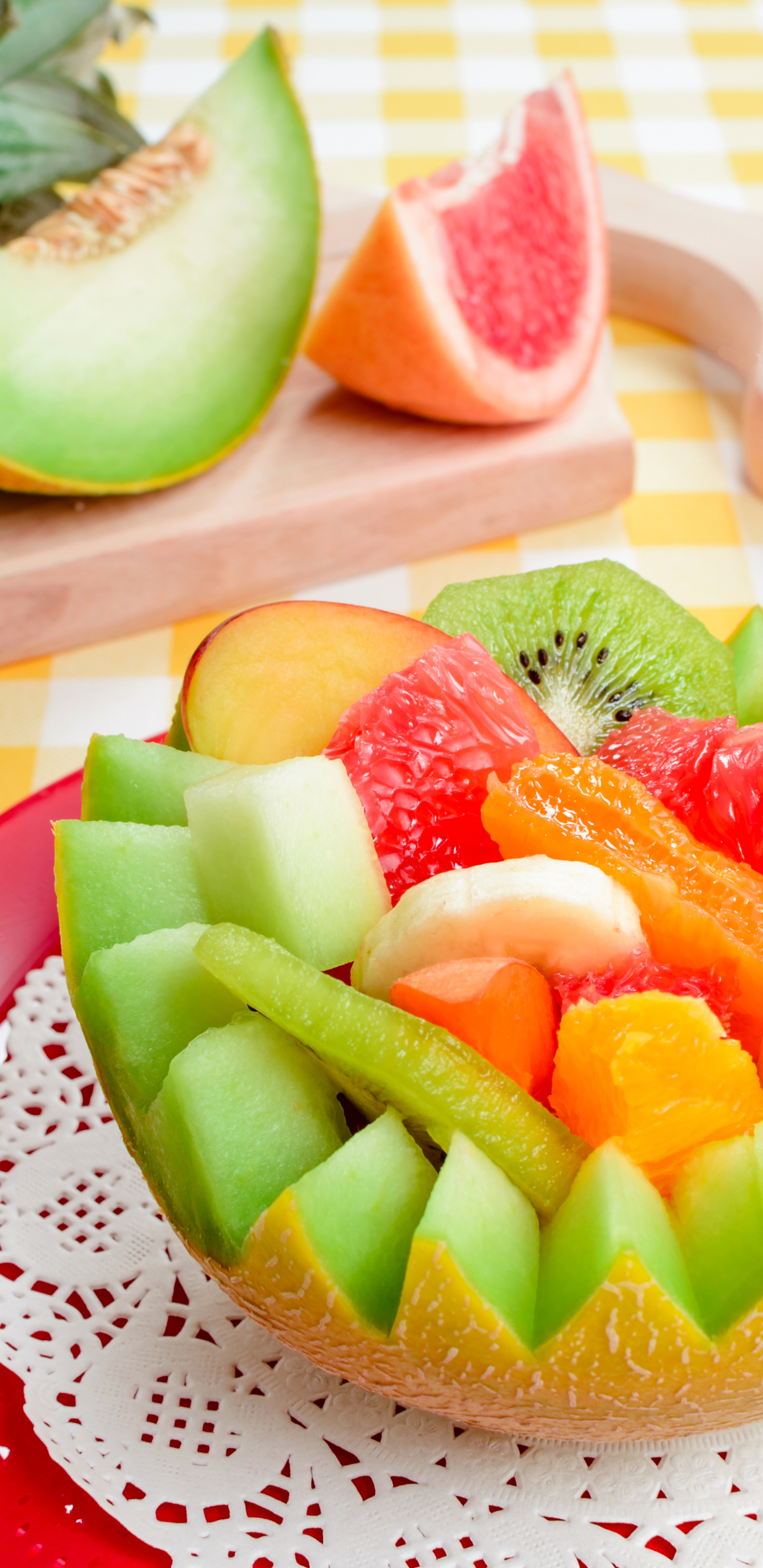 Baixar papel de parede para celular de Frutas, Comida, Kiwi, Fruta, Abacaxi, Melão, Fruta Laranja) gratuito.