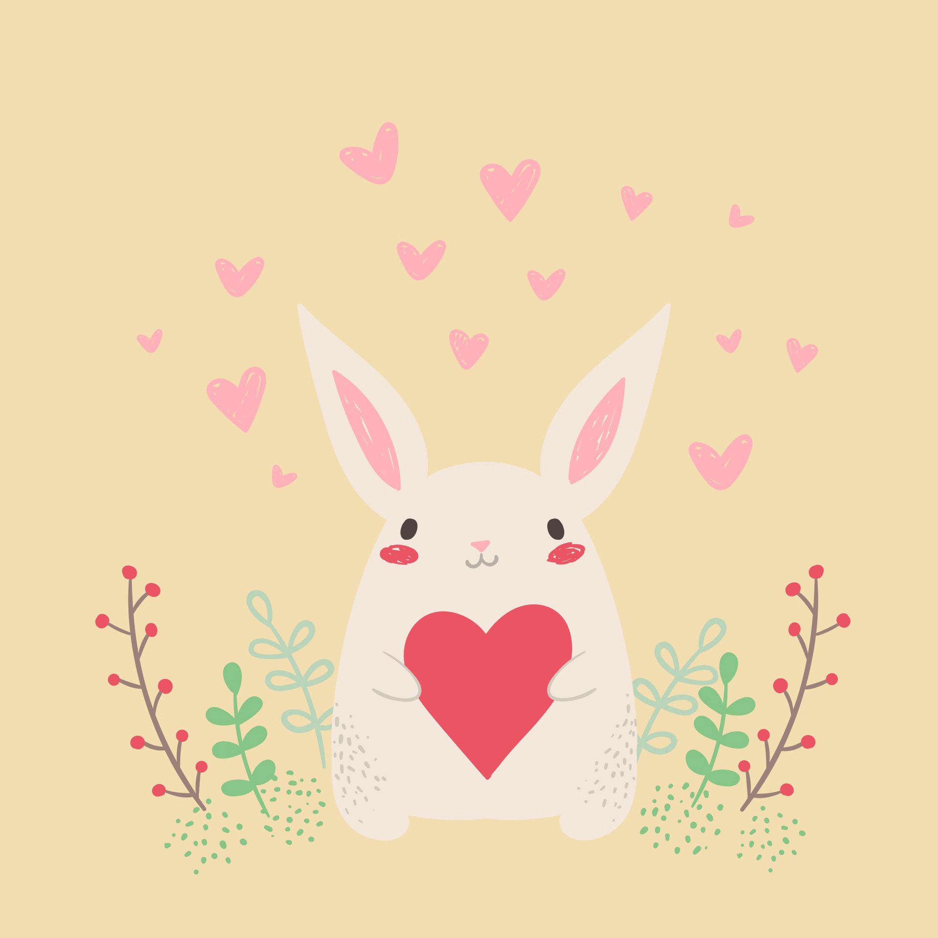 Скачать обои бесплатно Заяц, Сердце, Кролик, Любовь, Милый, Арт картинка на рабочий стол ПК