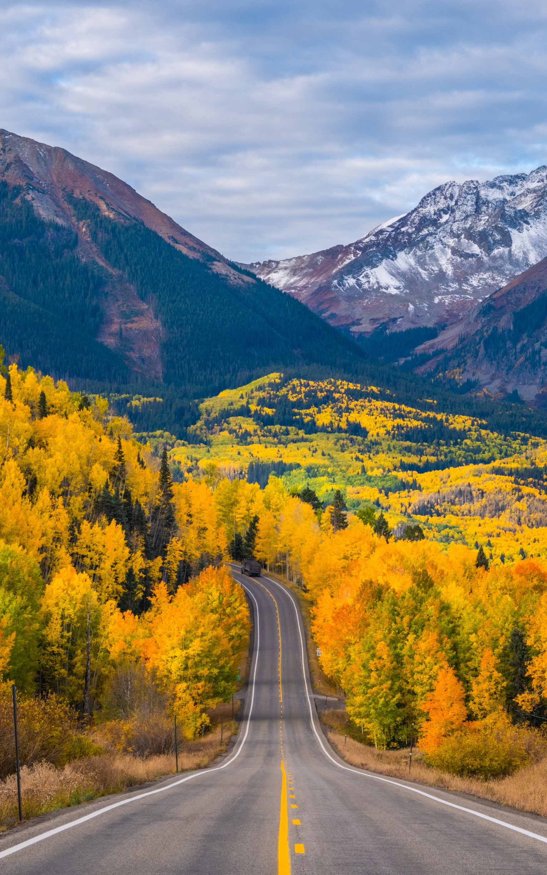 Download mobile wallpaper Landscape, Mountain, Road, Fall, Man Made for free.