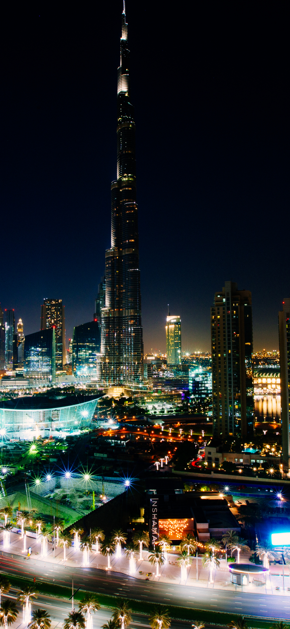 Descarga gratuita de fondo de pantalla para móvil de Ciudades, Noche, Ciudad, Rascacielos, Edificio, Luz, Paisaje Urbano, Emiratos Árabes Unidos, Hecho Por El Hombre, Dubái.