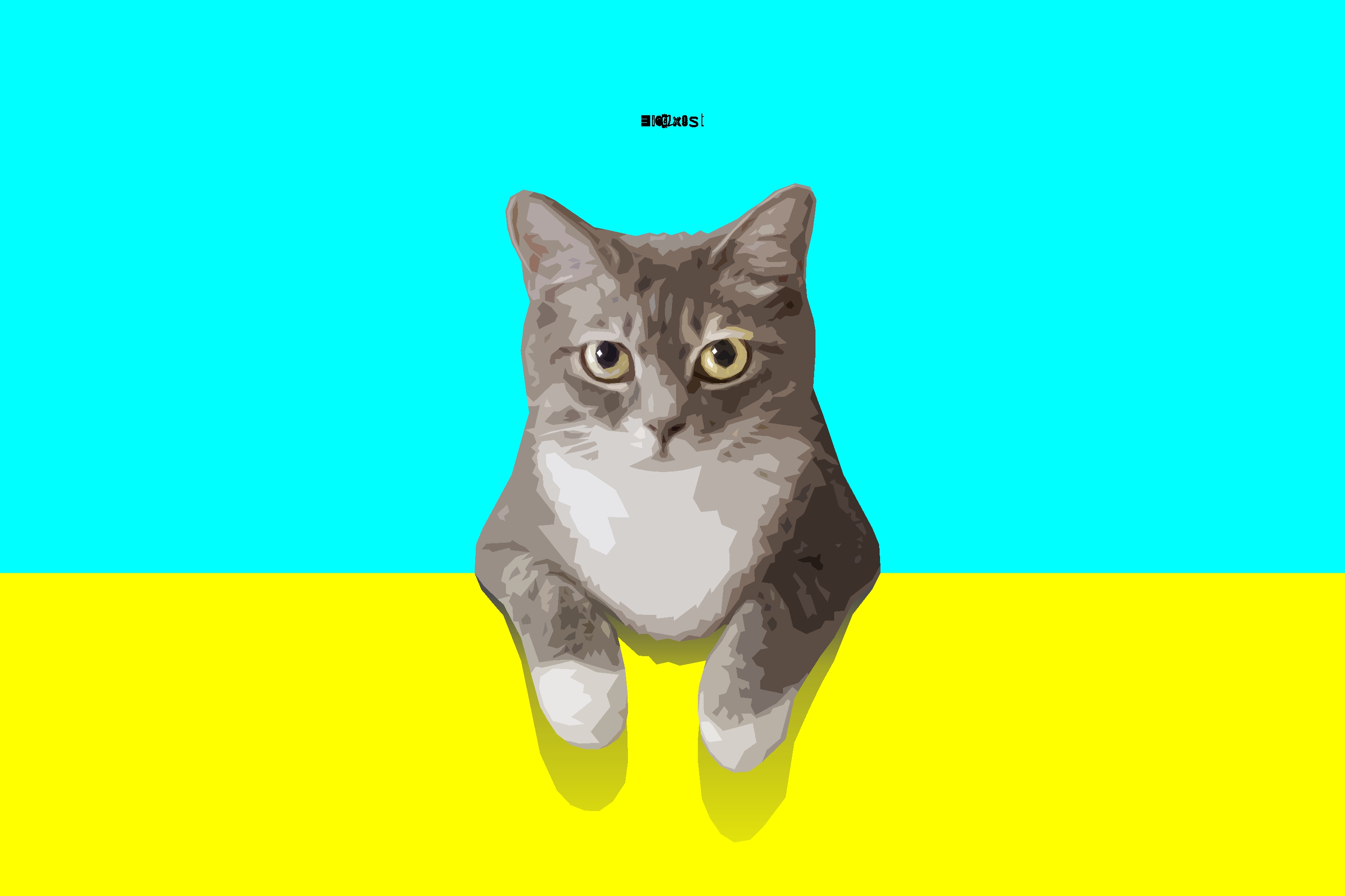 cyan, animal, cat, minimalist, simple, yellow, cats
