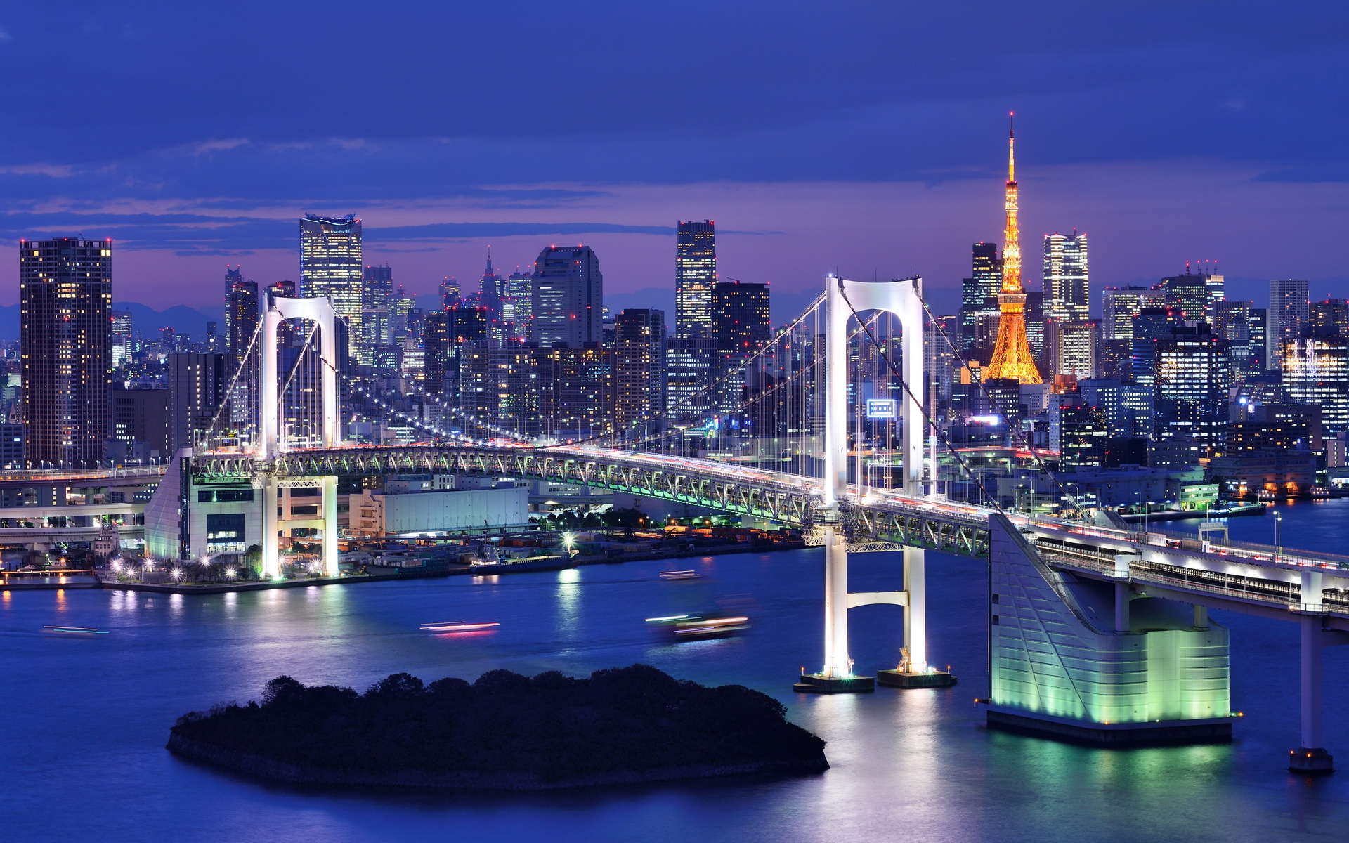 311052 Hintergrundbild herunterladen menschengemacht, regenbogenbrücke, tokyo turm, tokio, brücken - Bildschirmschoner und Bilder kostenlos