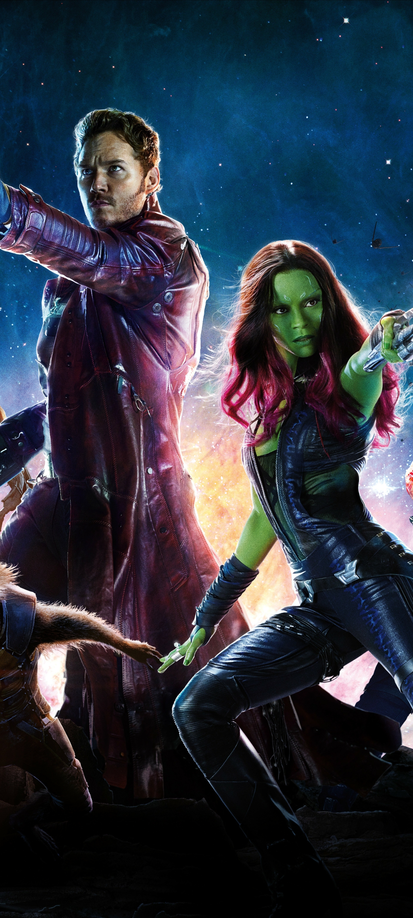 Download mobile wallpaper Movie, Guardians Of The Galaxy, Zoe Saldana, Star Lord, Gamora, Chris Pratt, Peter Quill for free.