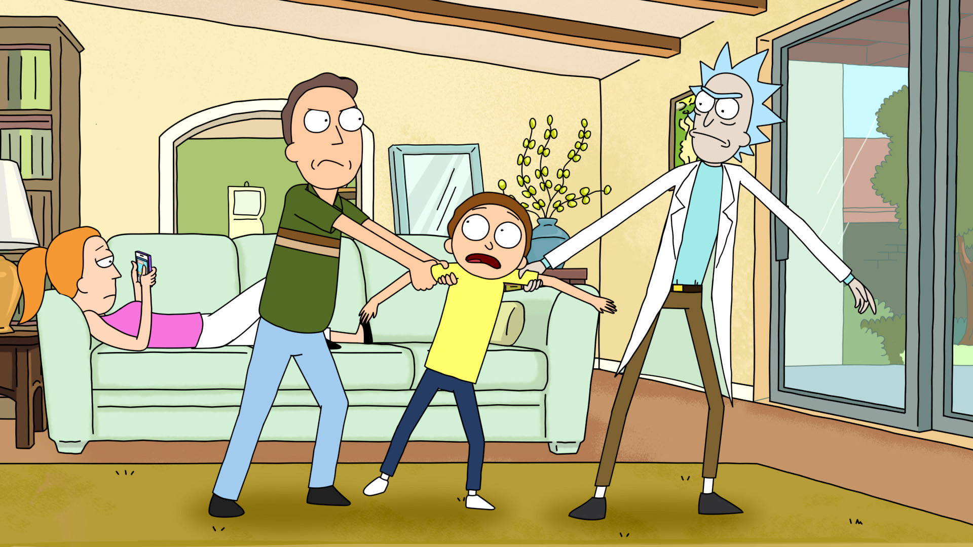 tv show, rick and morty, jerry smith, morty smith, rick sanchez, summer smith phone wallpaper