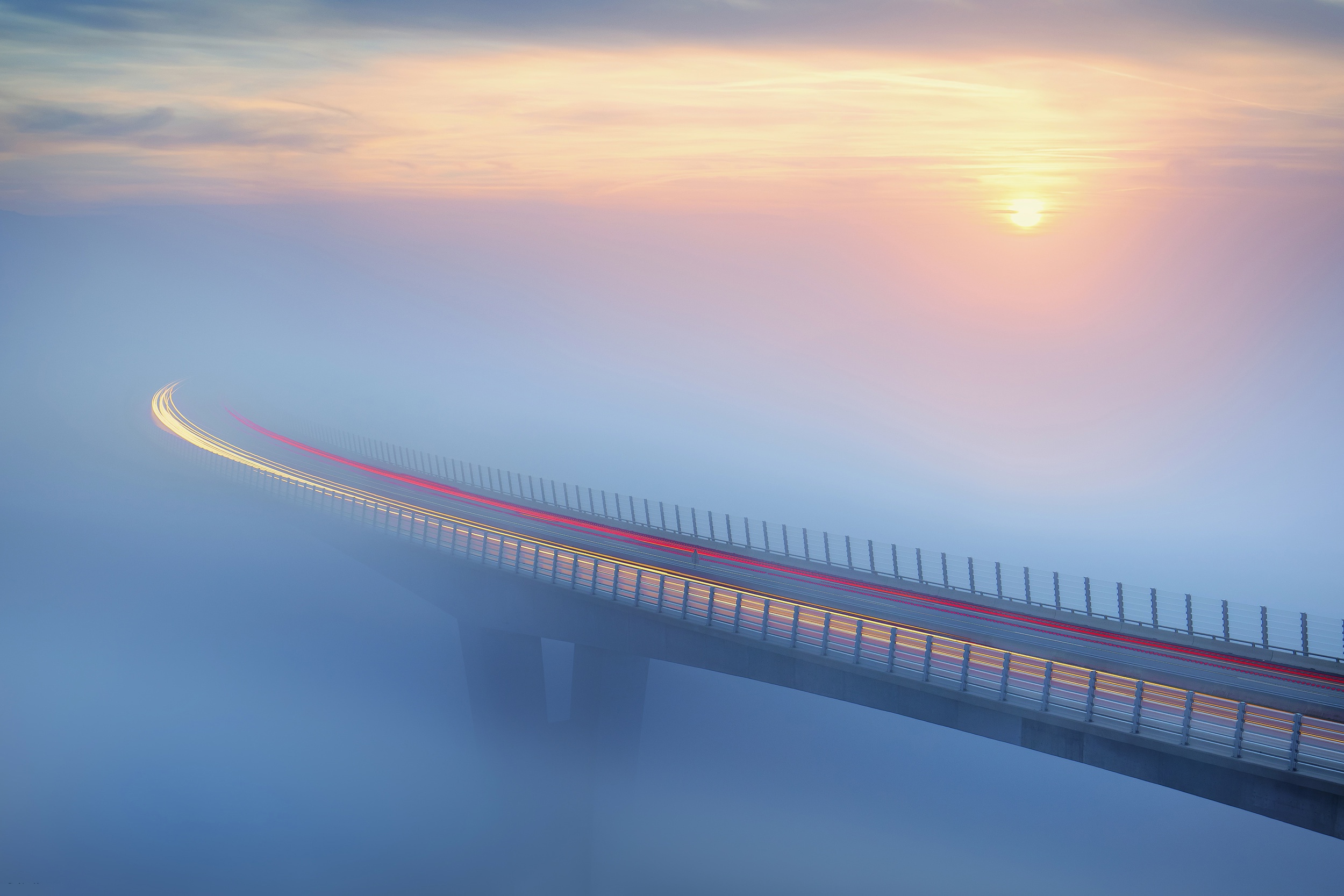 Laden Sie das Nebel, Brücke, Brücken, Menschengemacht, Zeitraffer-Bild kostenlos auf Ihren PC-Desktop herunter