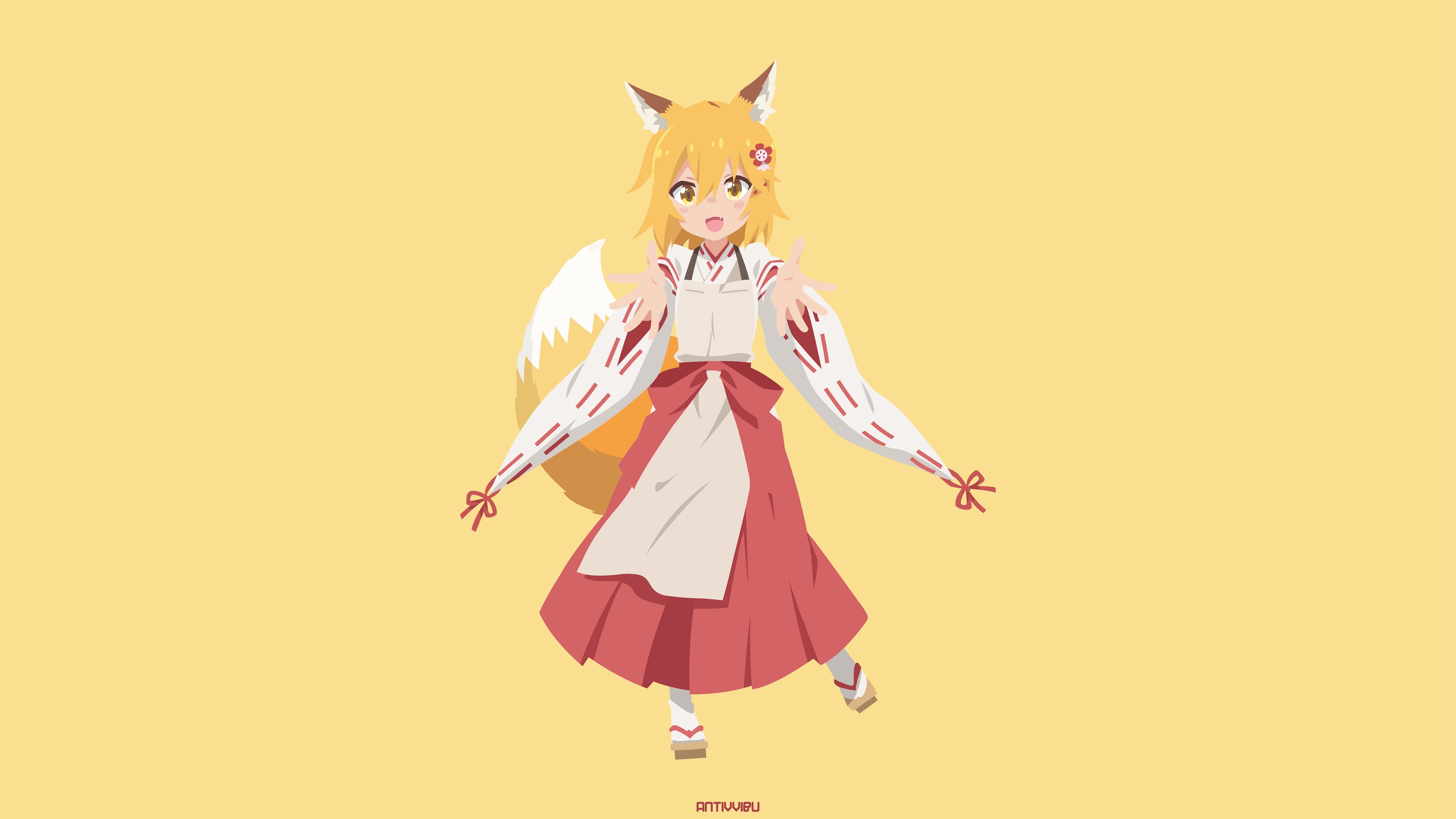 the helpful fox senko san, anime, animal ears, blonde, minimalist, senko san (the helpful fox senko san), skirt, tail, yellow eyes