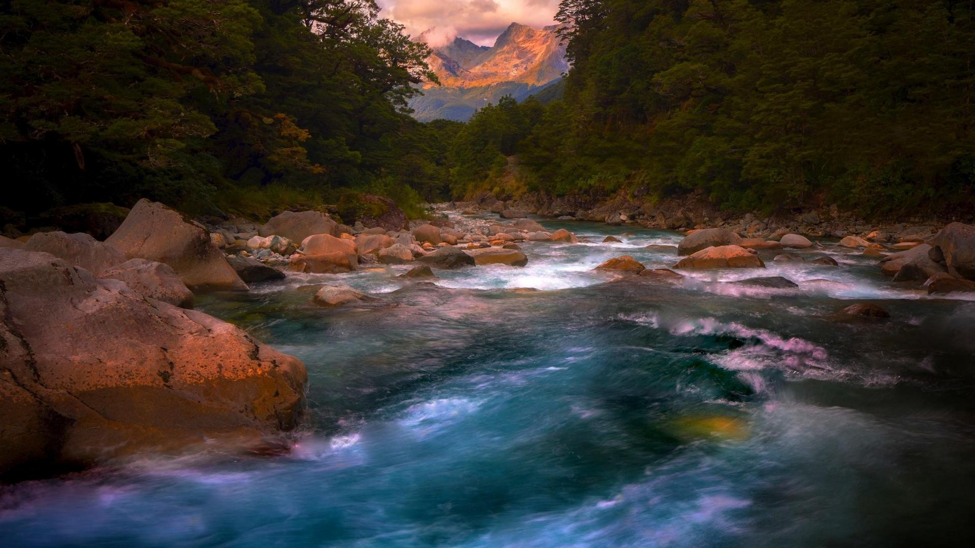 Download mobile wallpaper Landscape, Mountain, Forest, Tree, Earth, River for free.